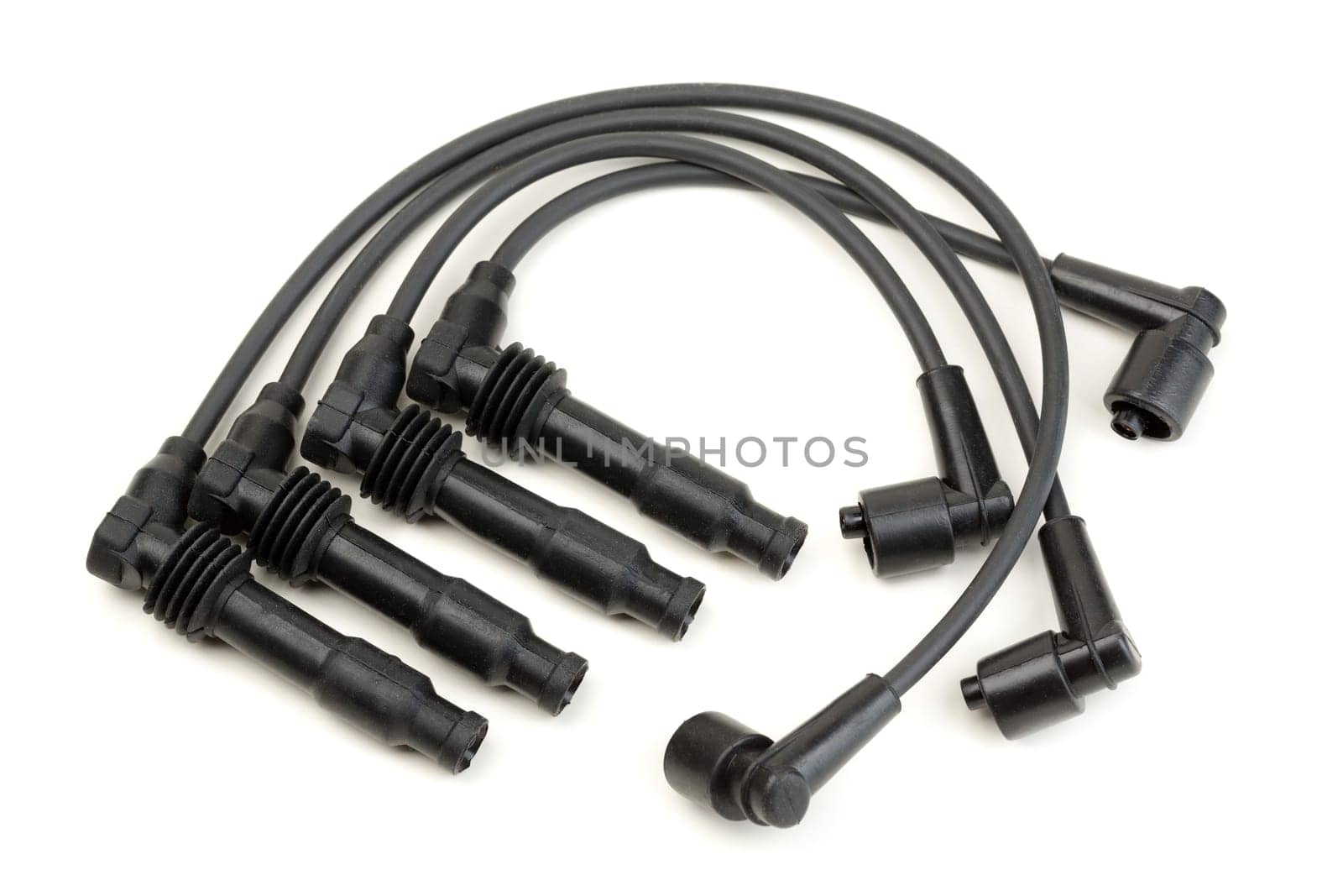 Set of automotive high-voltage wires. Isolate on white.
