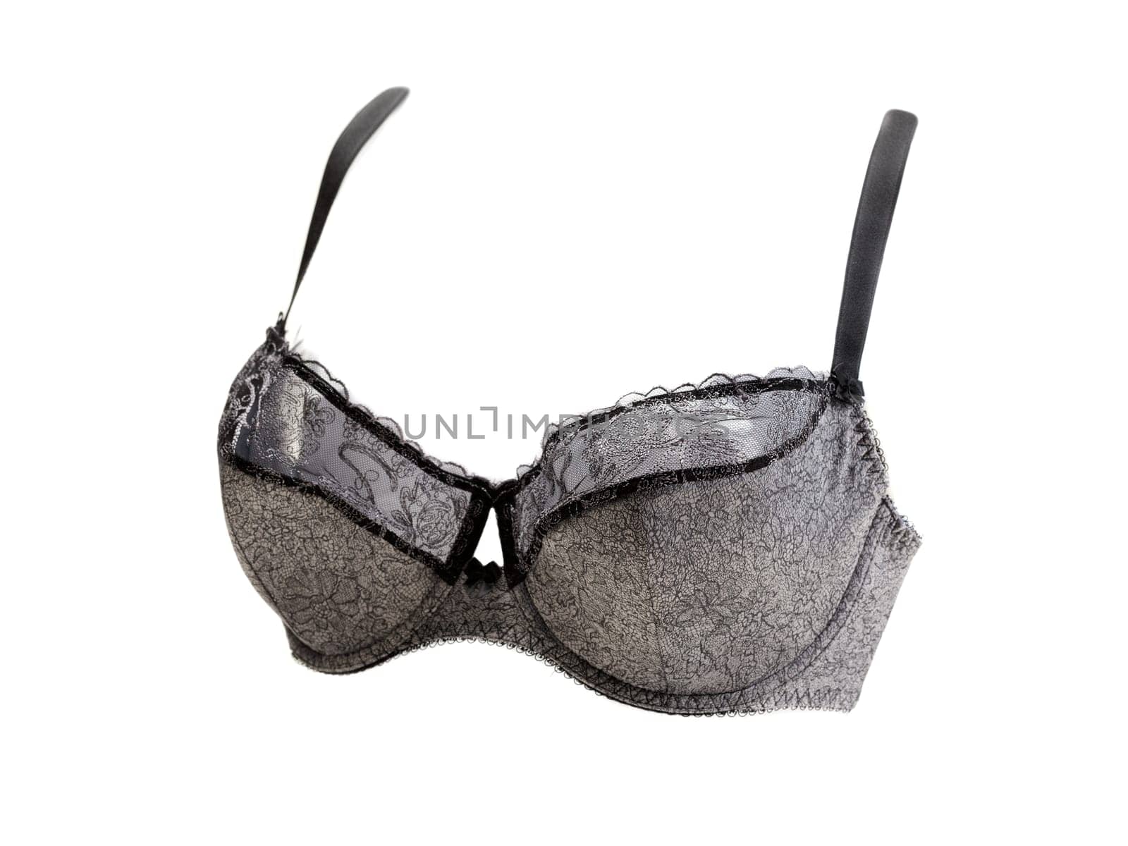 Grey bra in volume. Isolate on white.
