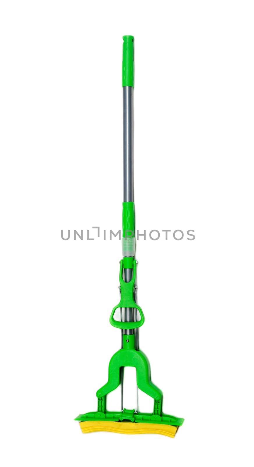 Green with yellow mop. Isolate on white background.