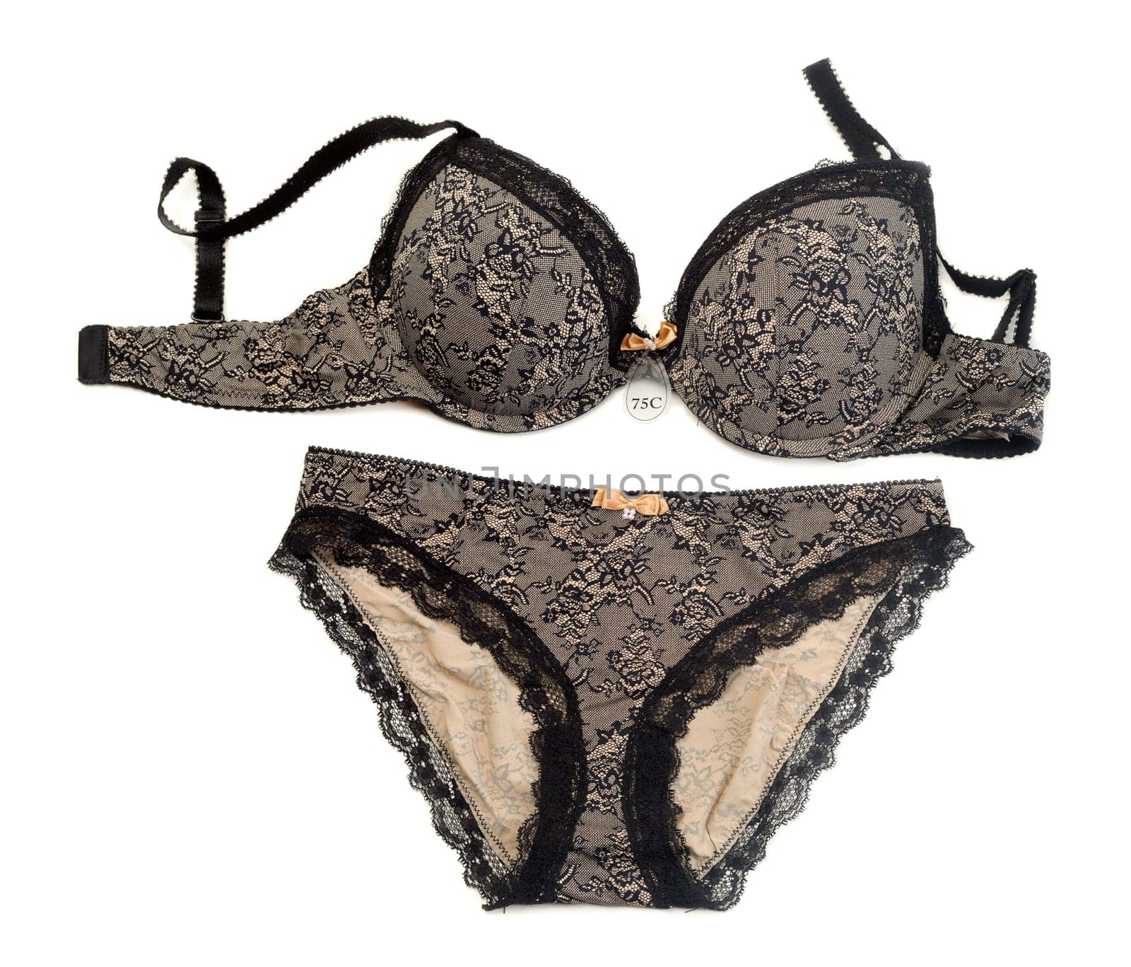 Beige set of lingerie, 75C. Isolate on white.