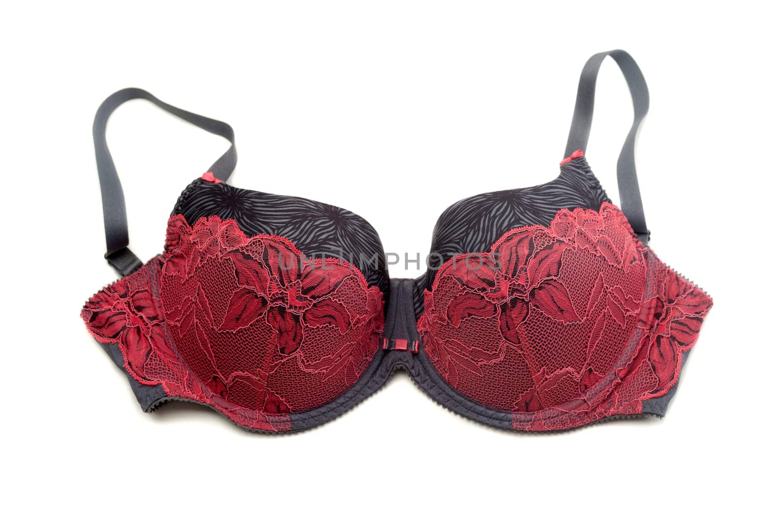 Crimson push-up bra. Isolate on white.