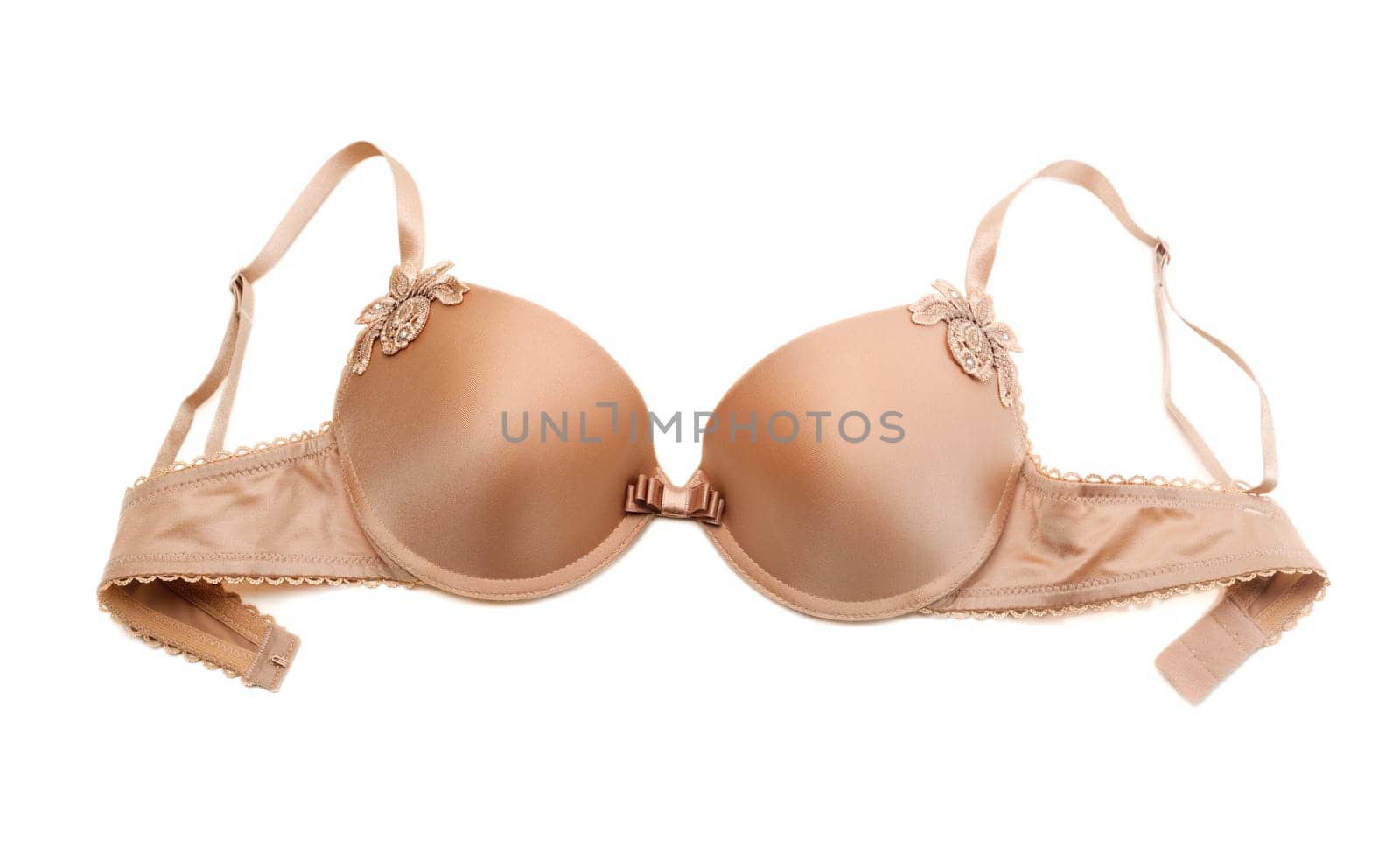 sexy beige pushup bra isolated on white background
