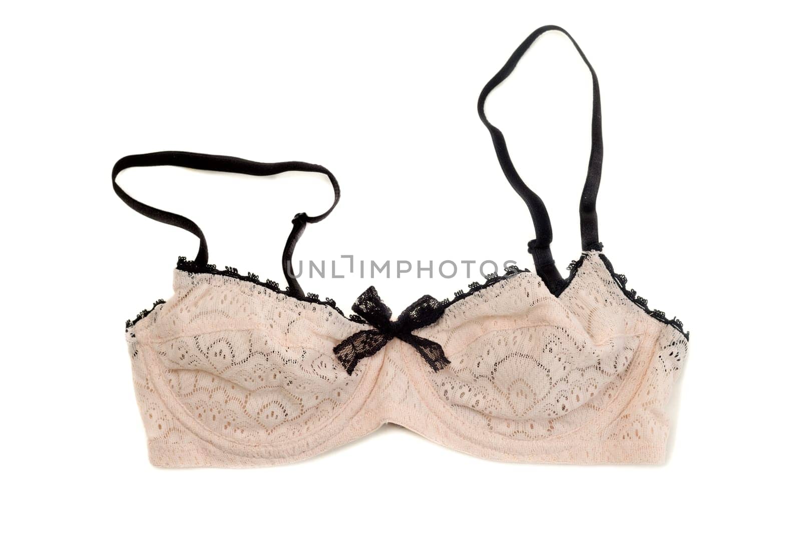 Beige bra on white background