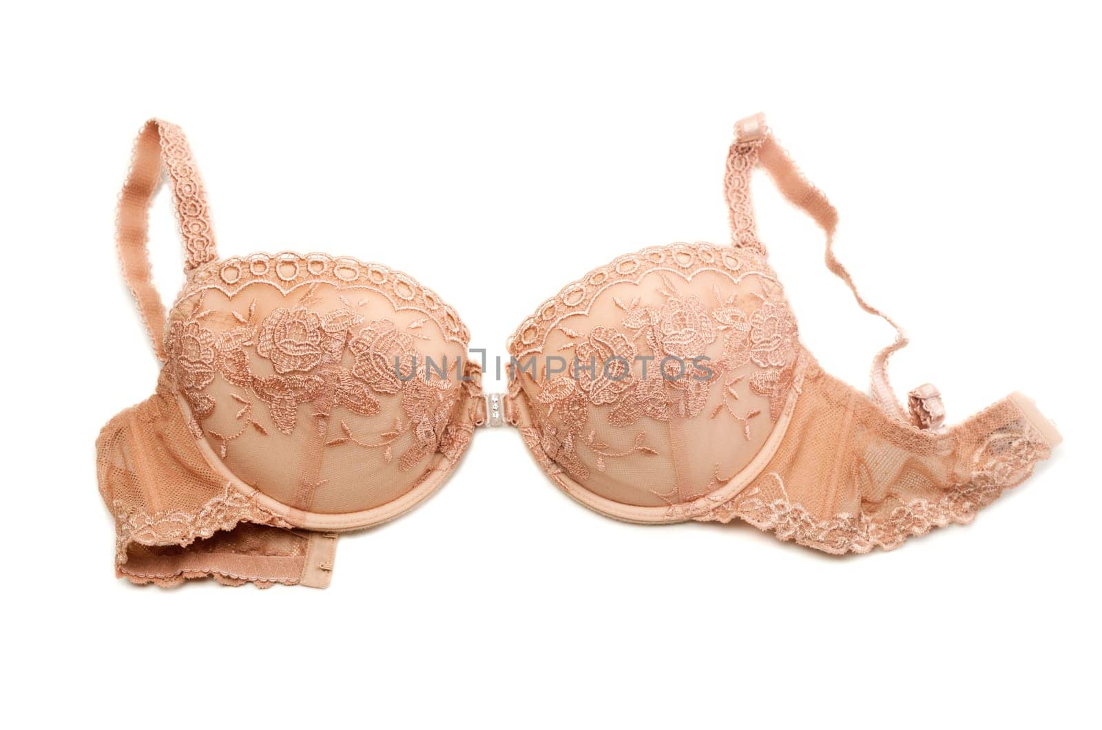 Beige push-up bra. Isolate on white.