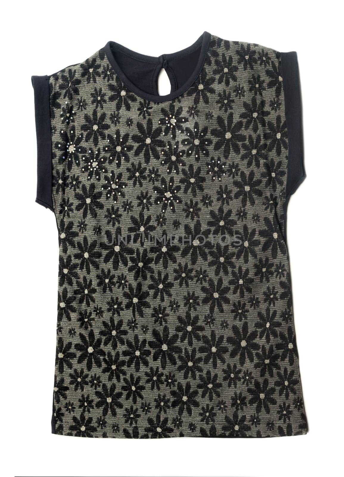 Black women's blouse with a pattern. Isolate on white.