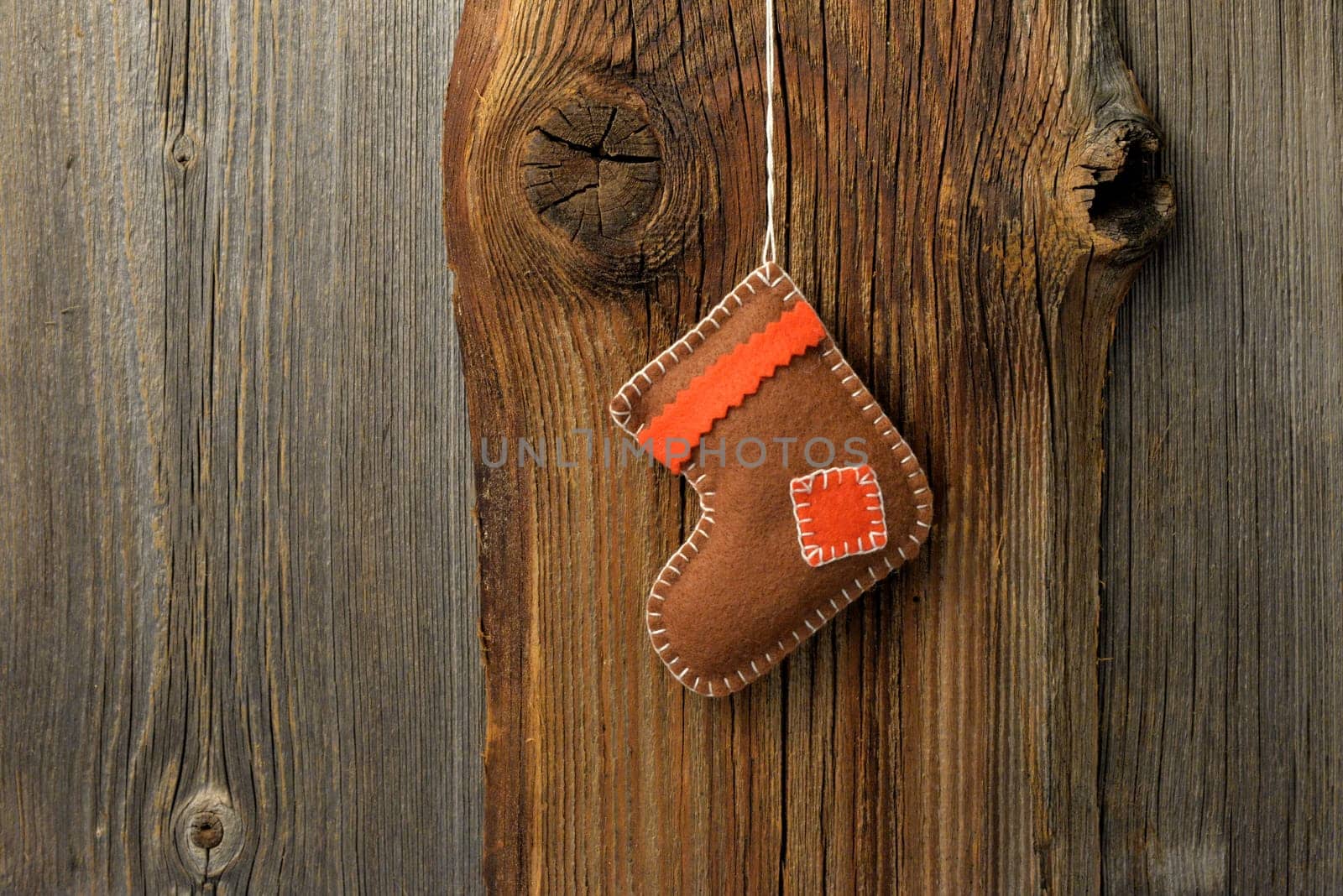 Christmas wooden background with tree and boots banner