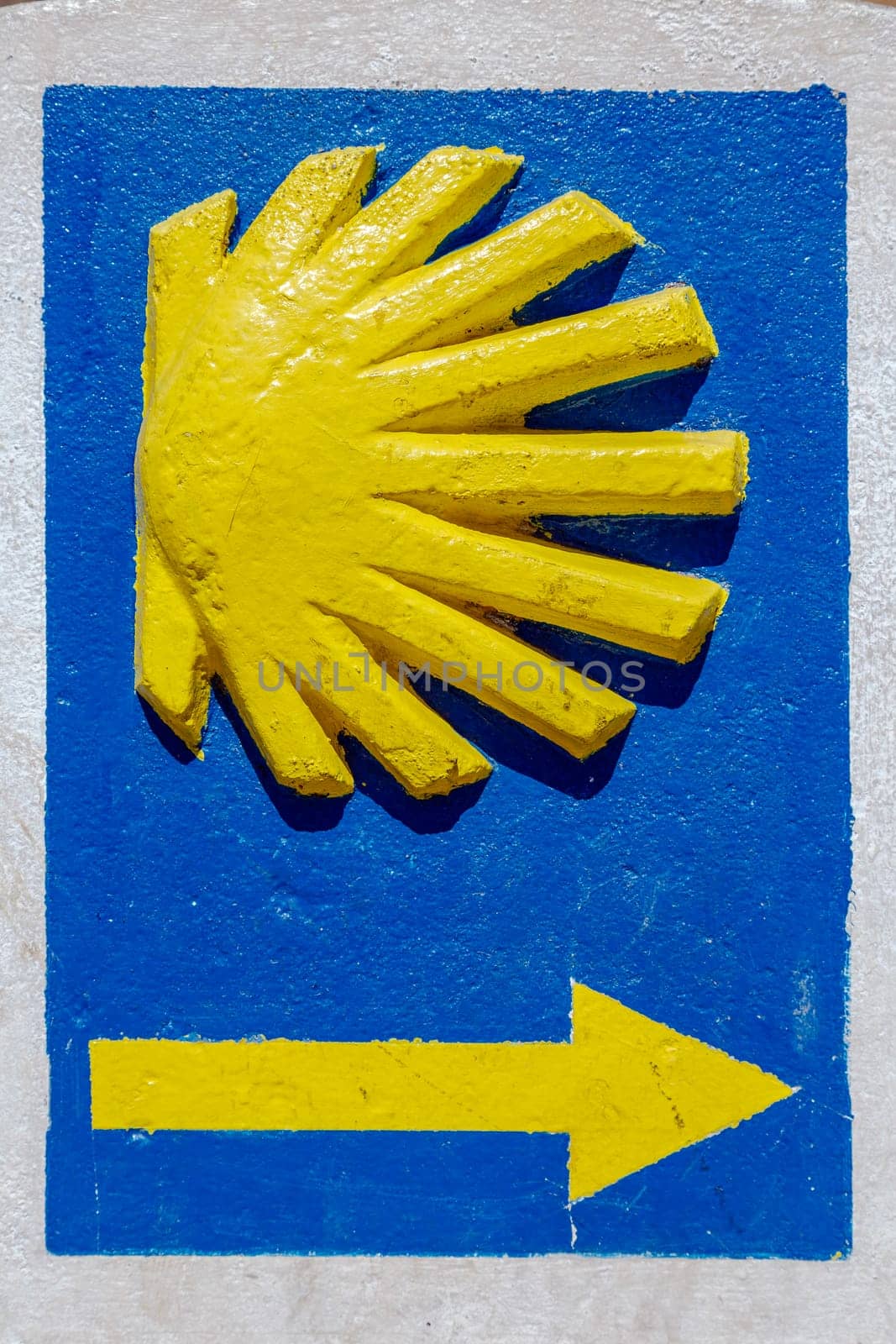 Scallop indicator signal pilgrims santiago road passing through Ponferrada,Leon Spain, Detail