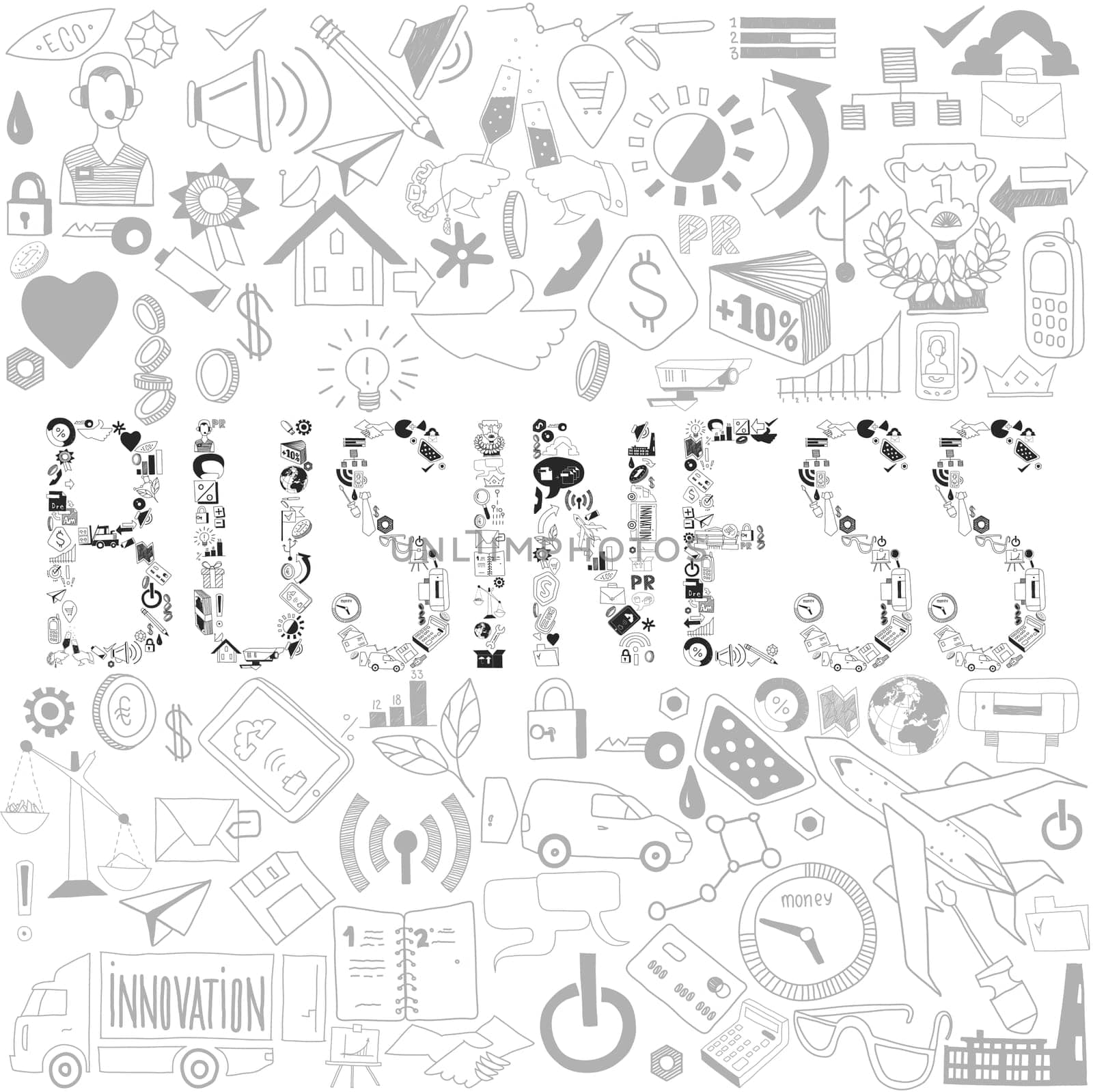 A large set of business graphics elements for design of: web sites, presentations, articles, reports and social media. Isolated on white background.