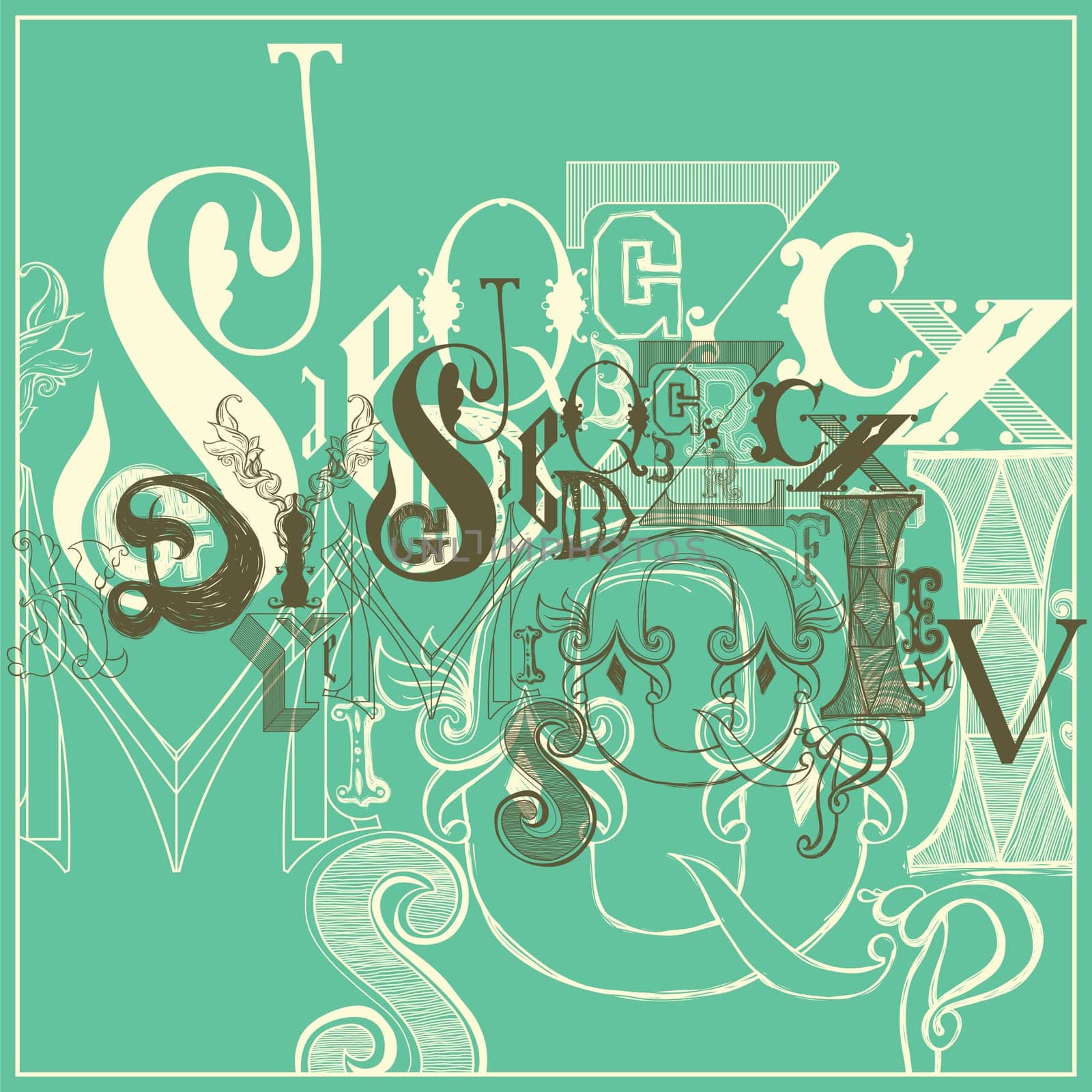 Typographic composition of decorative fonts. Baroque style