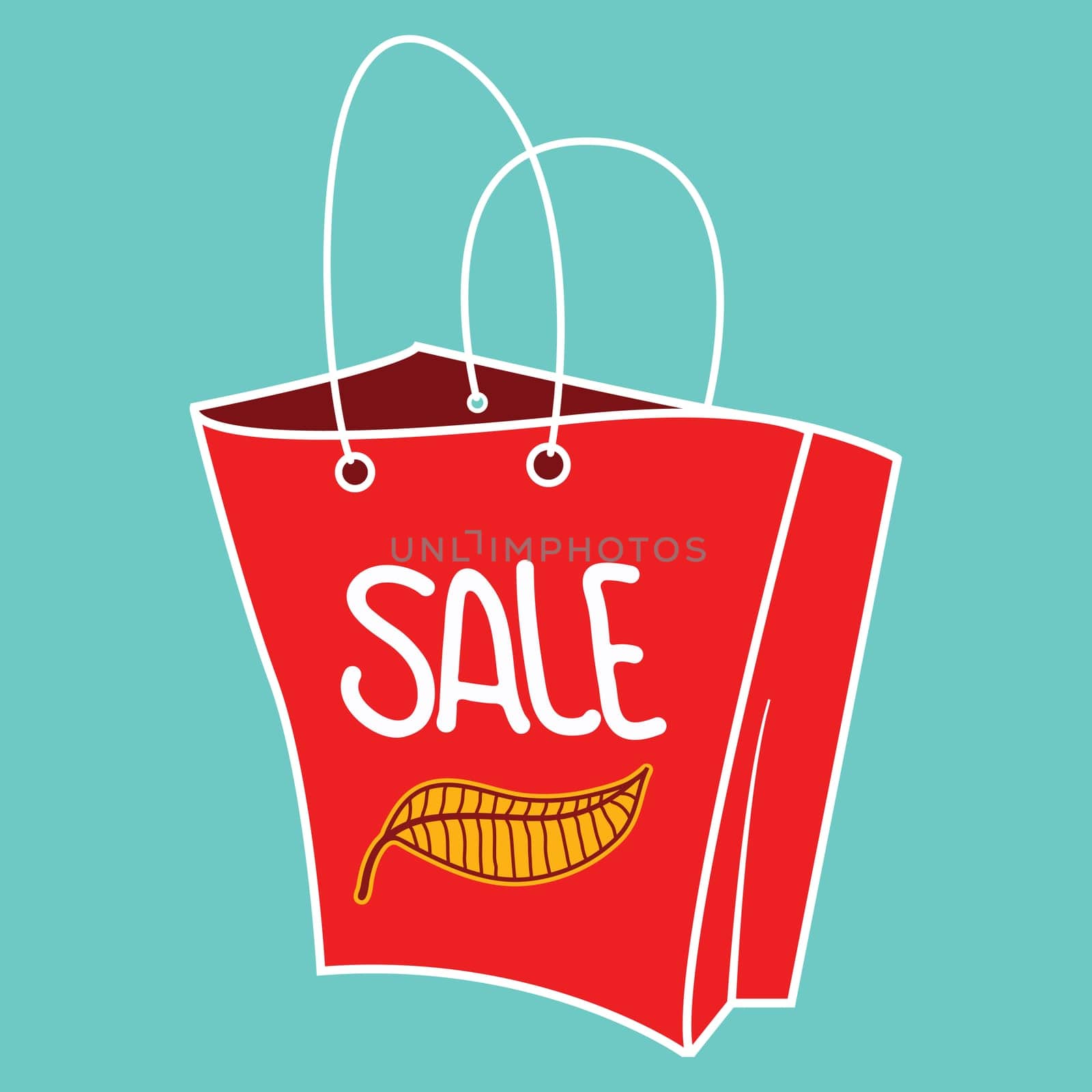 word sale with a leaf on a red package