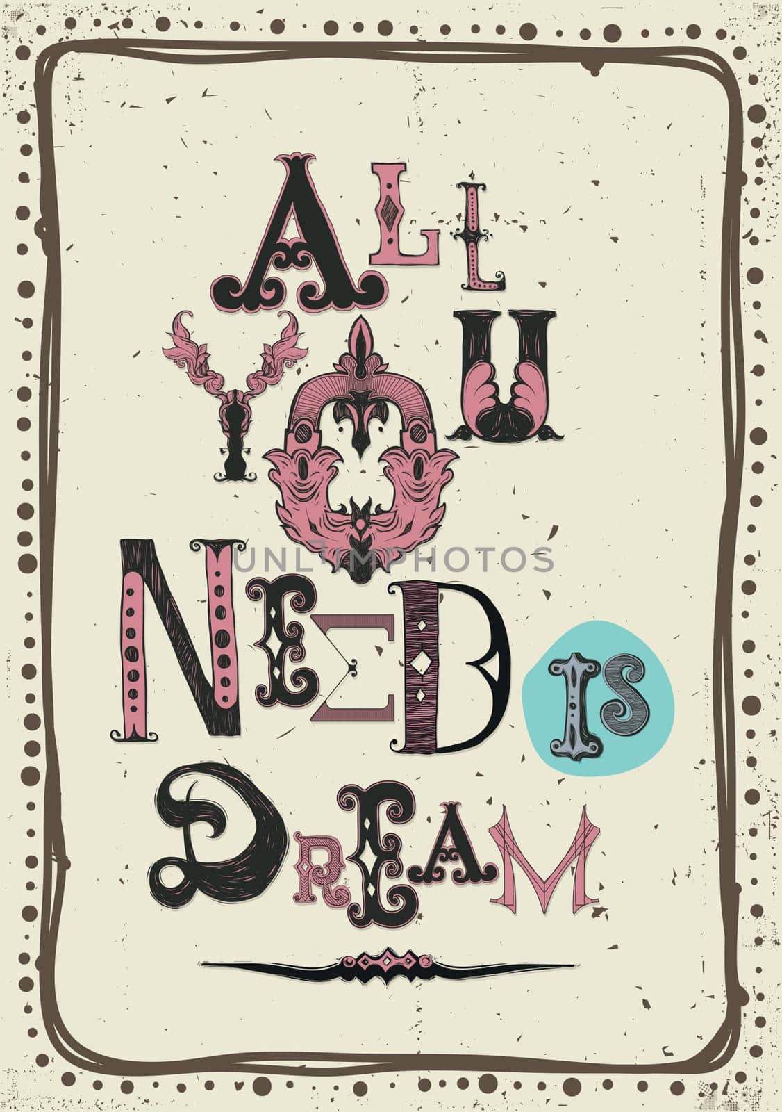 Motivation in vintage baroque. Grunge Font composition