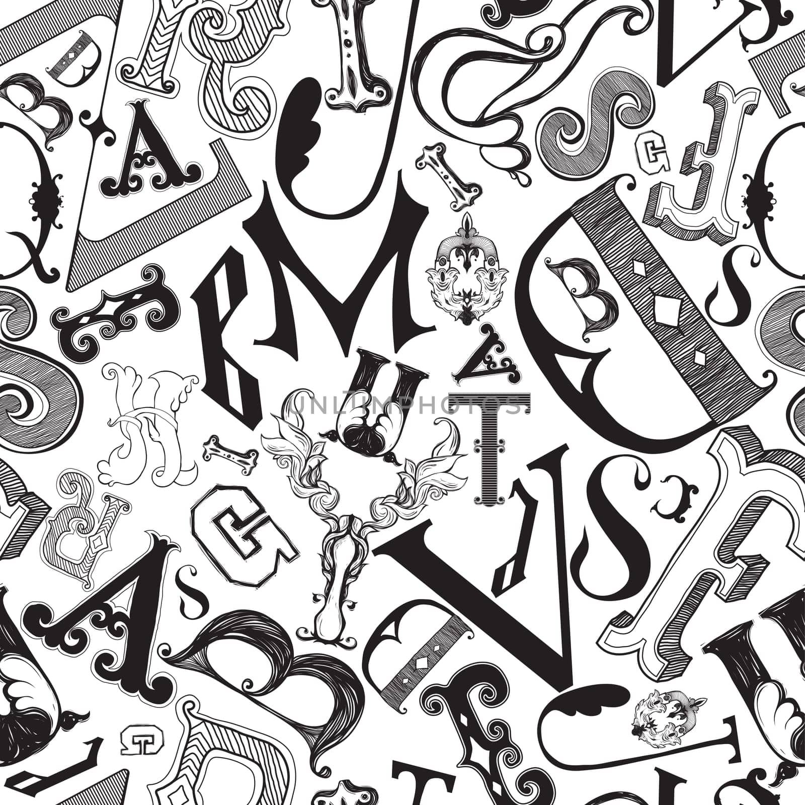 Decorative composition of the fonts in a seamless pattern