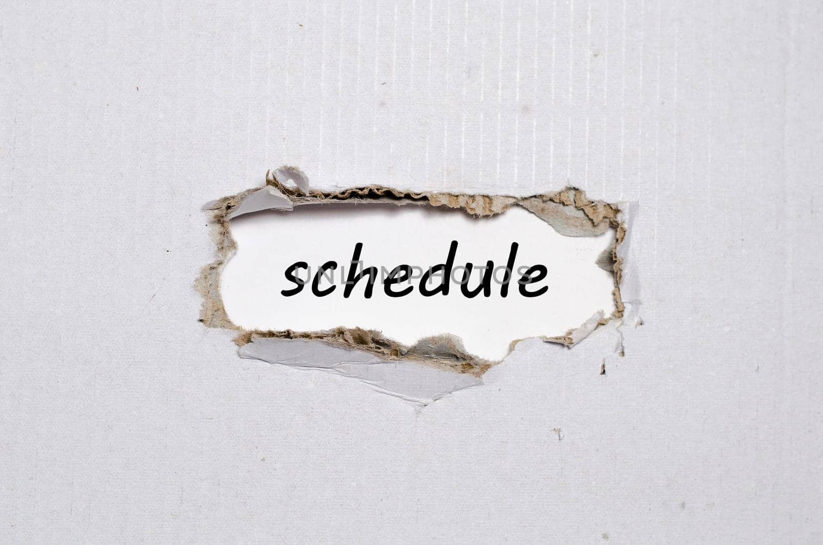 The word schedule appearing behind torn paper