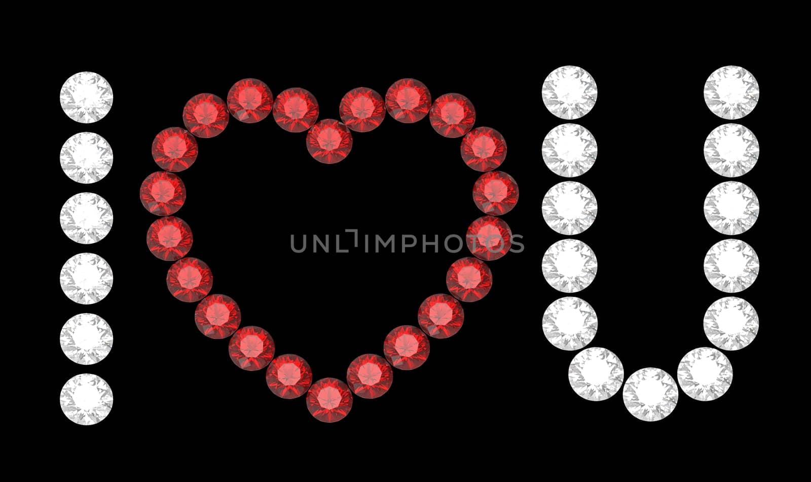 I love you, message composed of diamonds, 3d rendering