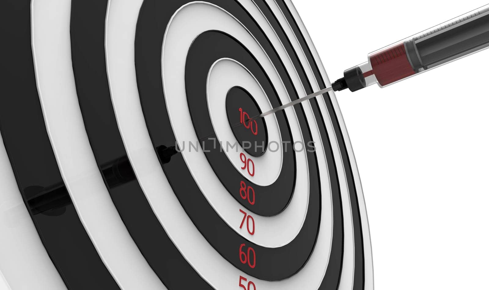 Target and syringe, 3D rendering, on the white background
