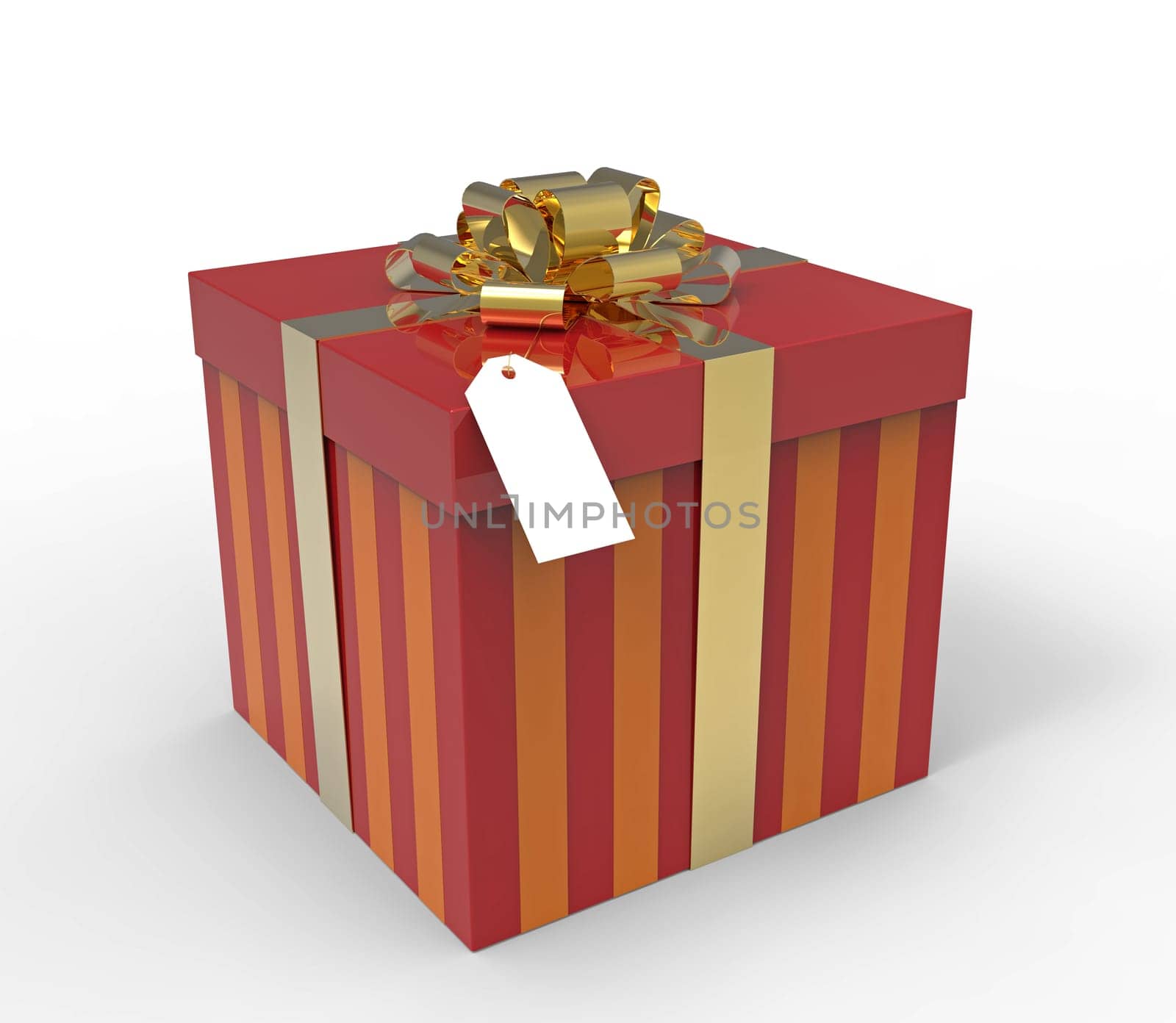 Red gift box isolated on white background, 3D rendering