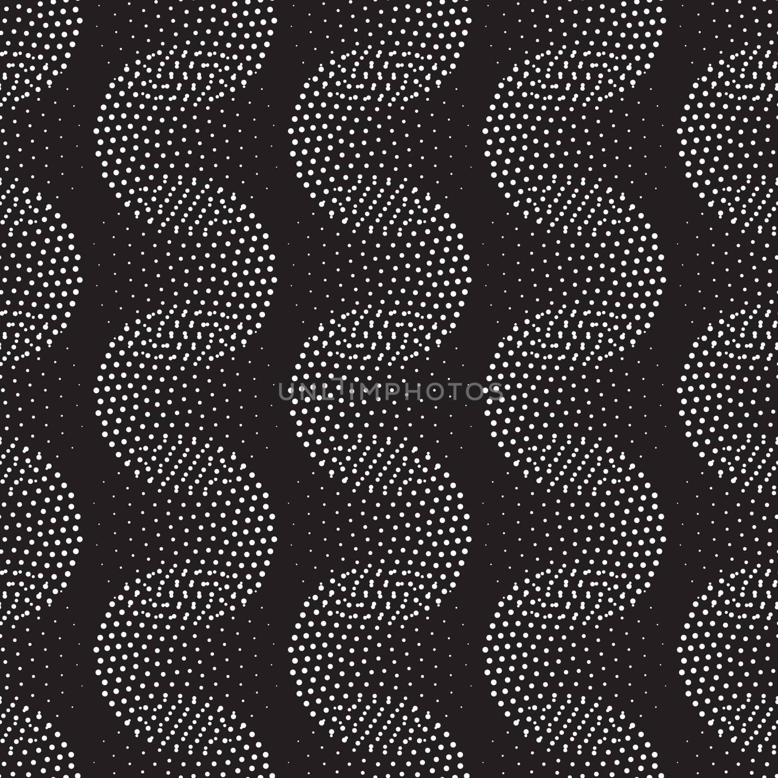 Vector geometric seamless pattern. Repeating abstract circles gradation in black and white. Modern halftone circle design, pointillism