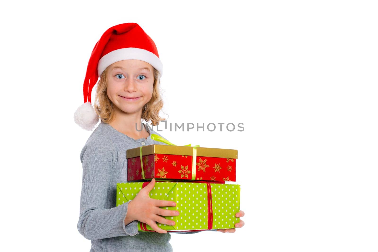 nice girl with Santa- cap and present