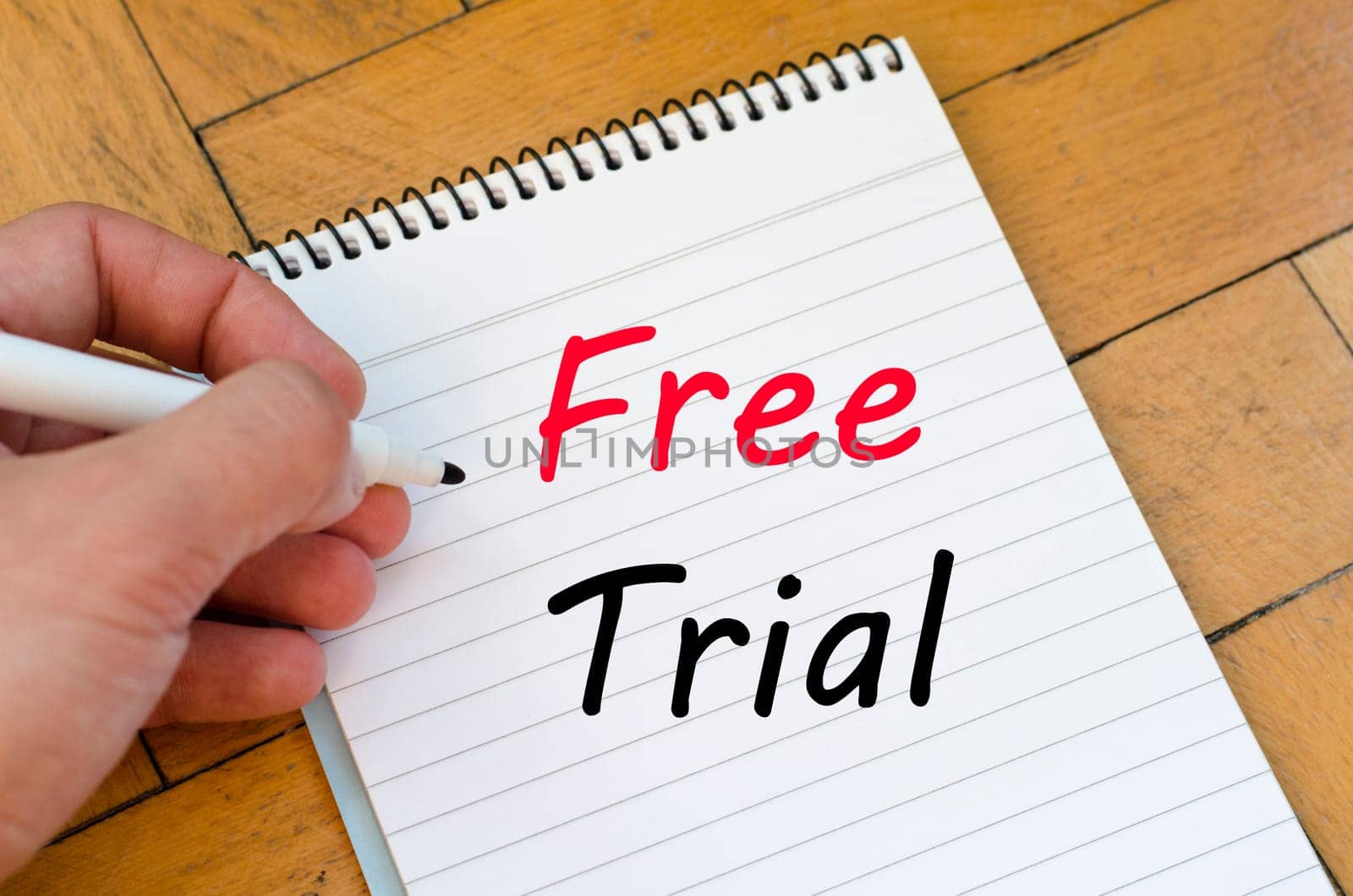 Free trial text concept write on notebook
