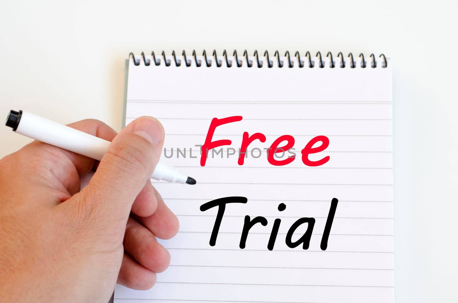 Free trial text concept write on notebook