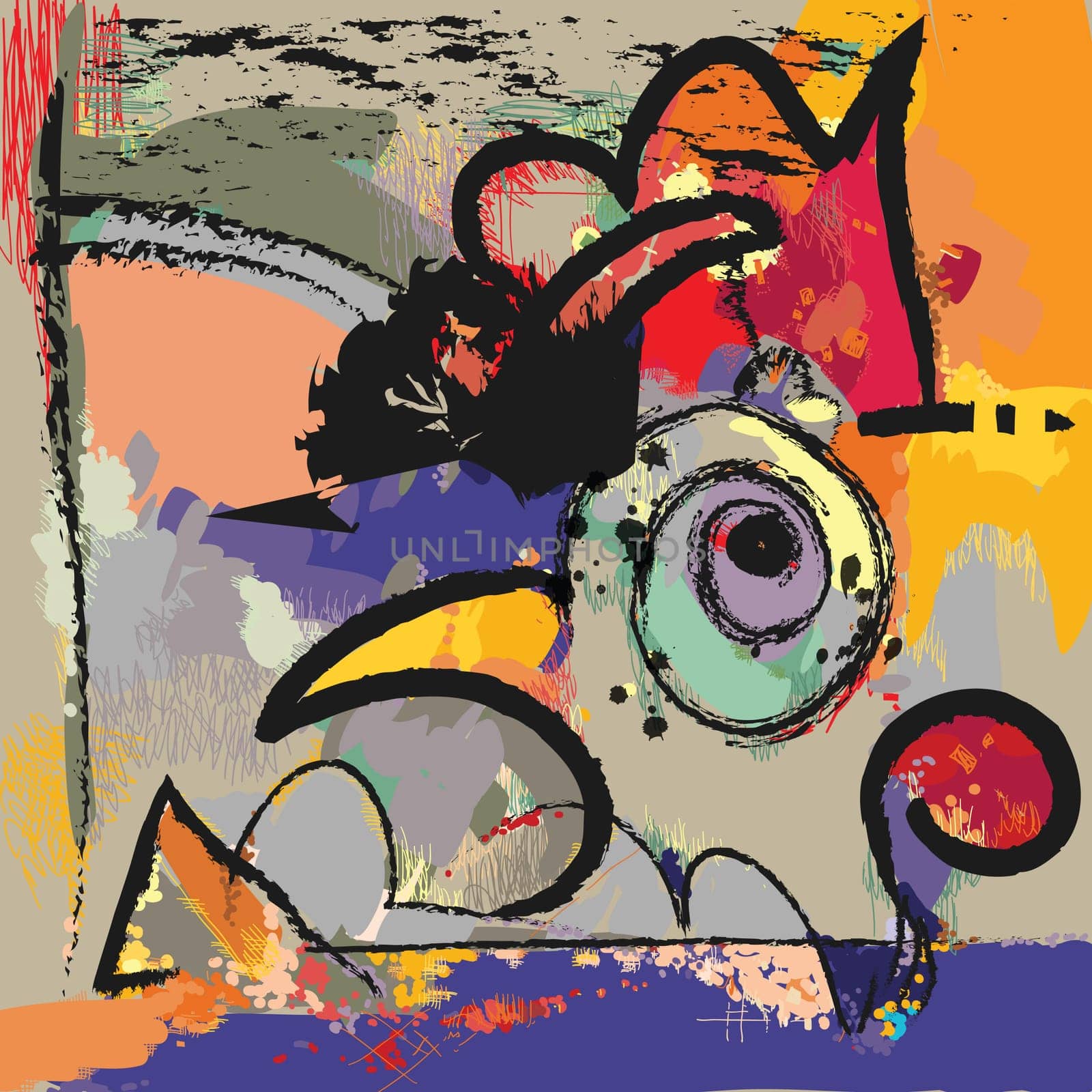 modern art abstract painting. Multicolor pattern digital illustration, freehand drawing