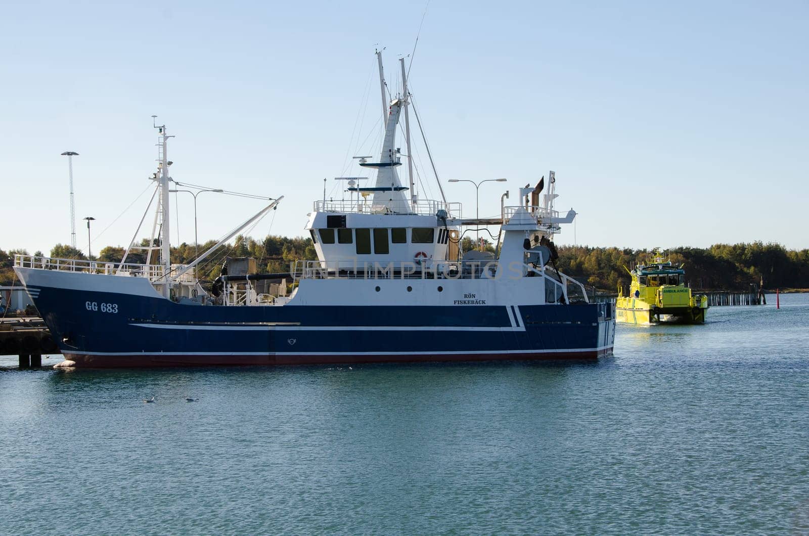 one big fishing boat in Gothenburg harbour ready to go out and fish