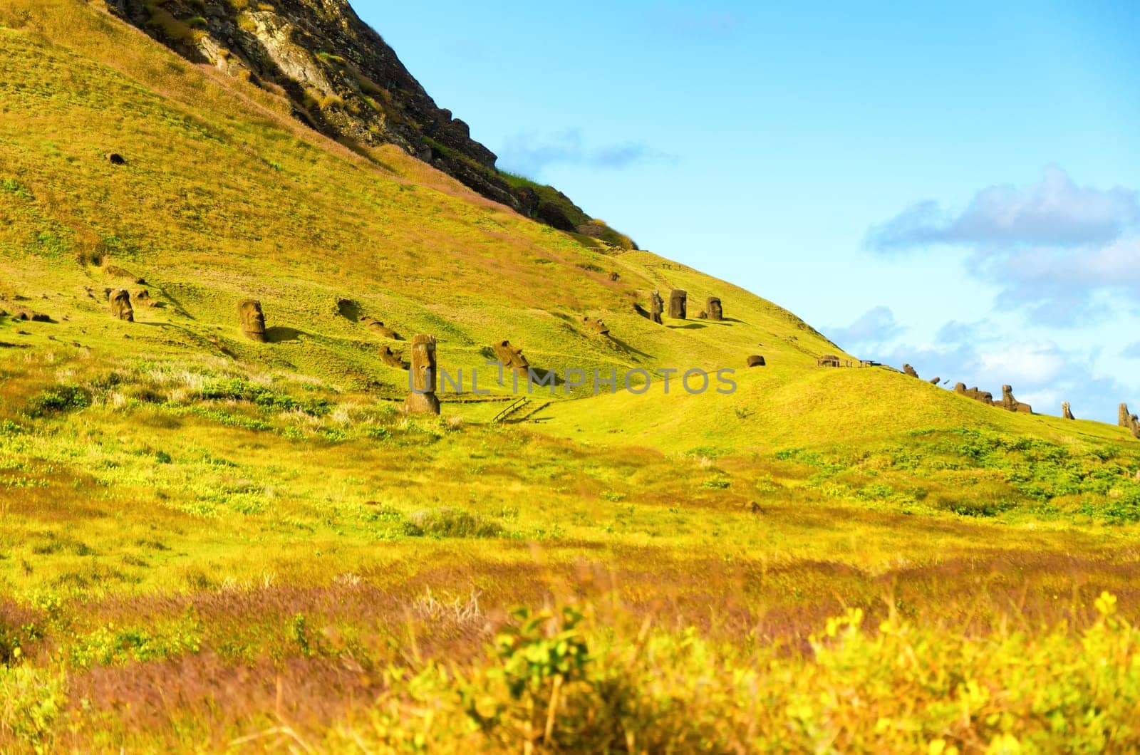 Through many centuries, these Moai have gazed out at the surging waves of the southeastern Pacific Ocean on Easter Island in Chile