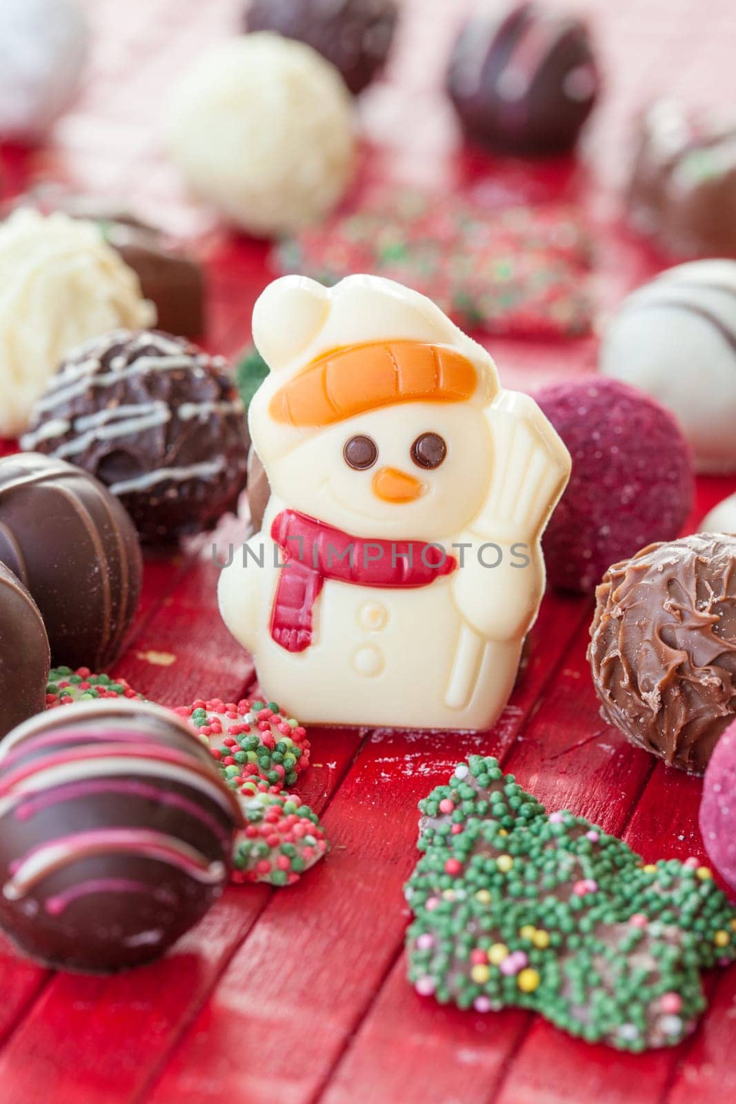 Colorful chocolates and pralines for Christmas