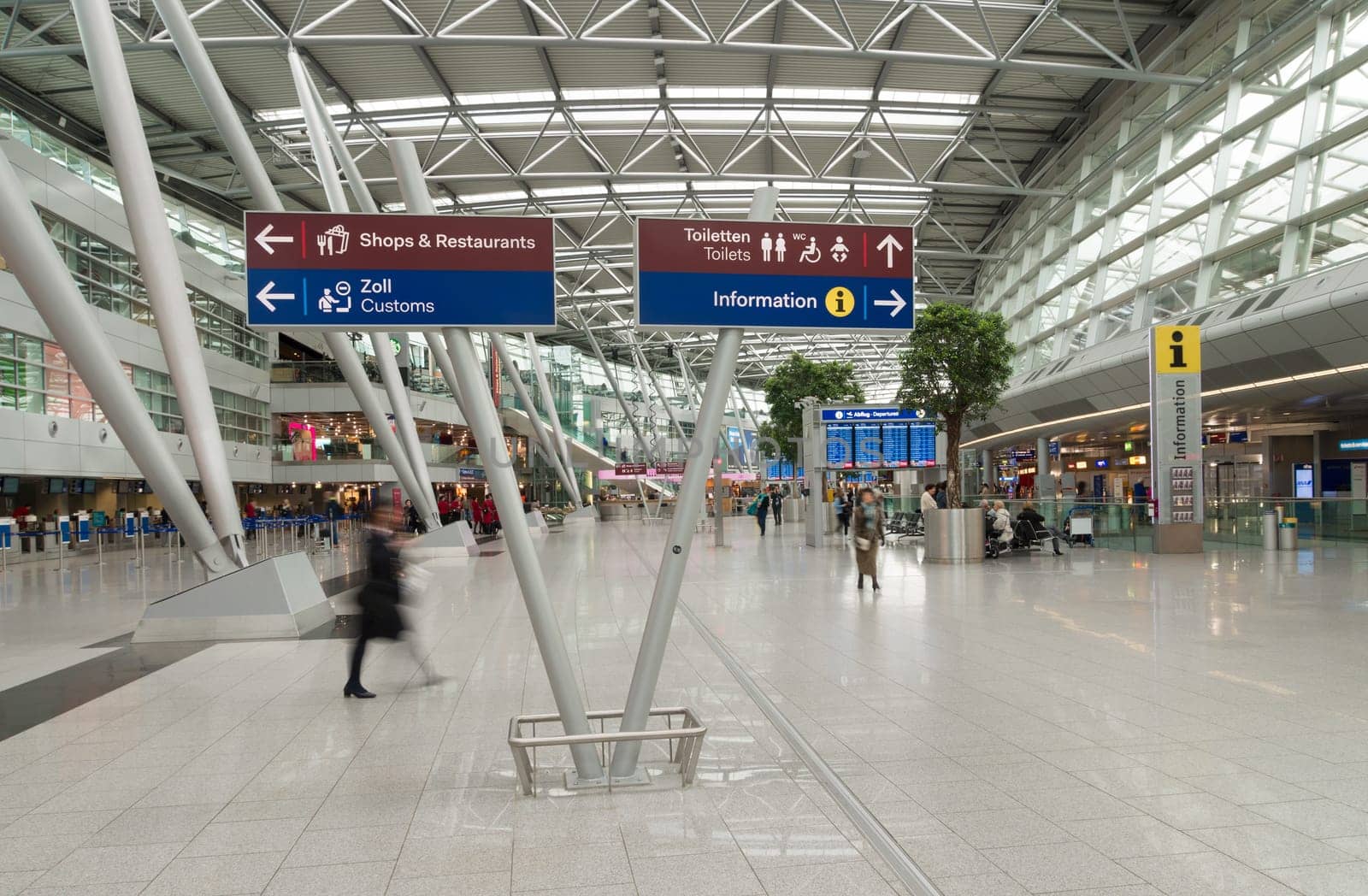 DUSSELDORF, GERMANY - APRIL 26, 2016: Modern interrior of the dusseldorf international airport terminal
