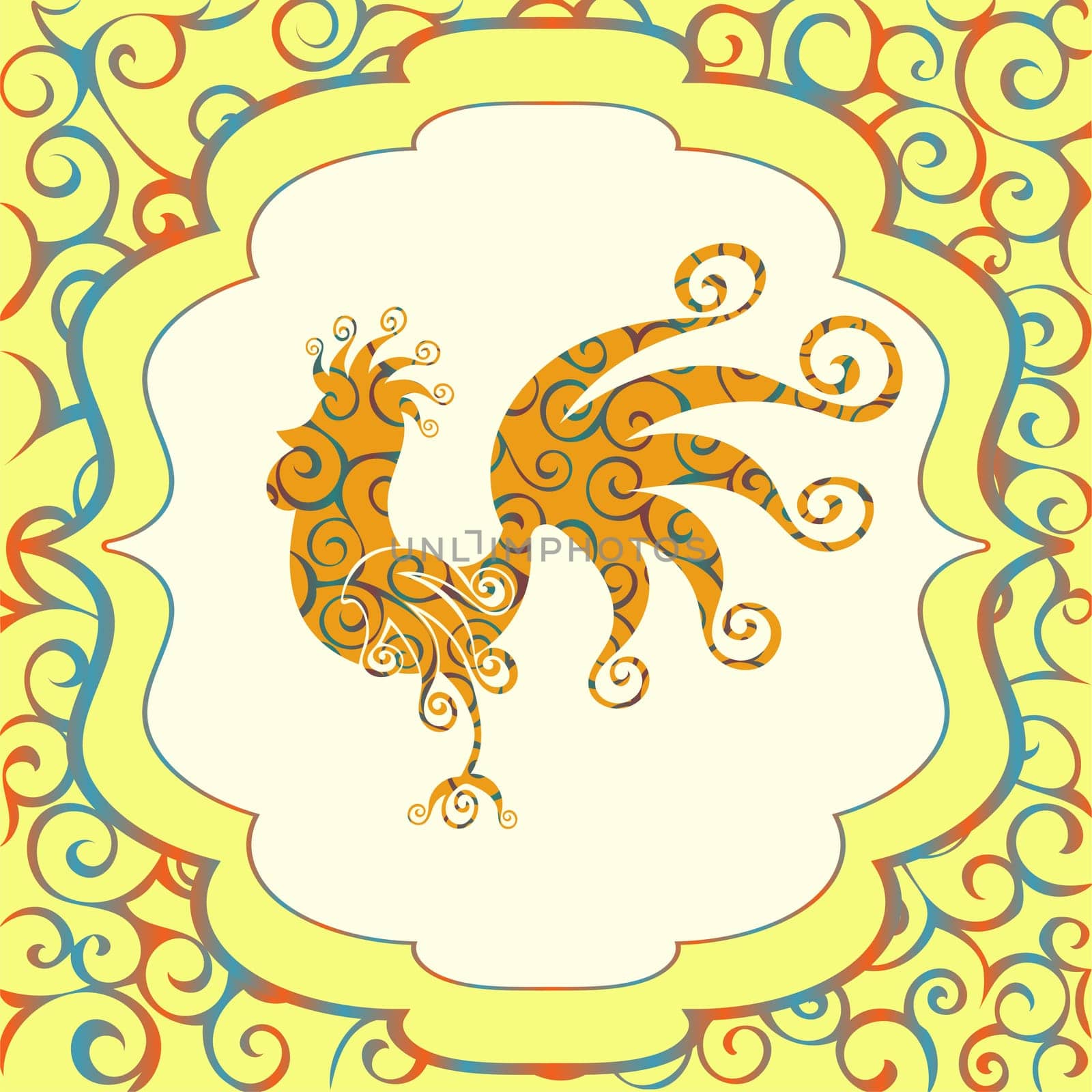 Cock Vintage fabulous silhouette pattern bird. Vector illustration.