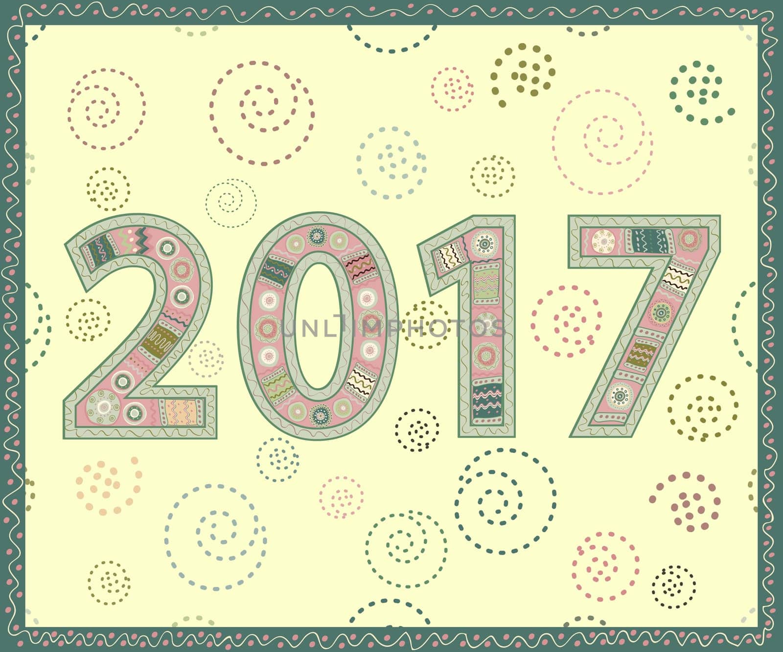 Happy New Year 2017 handmade. Christmas vector illustration.