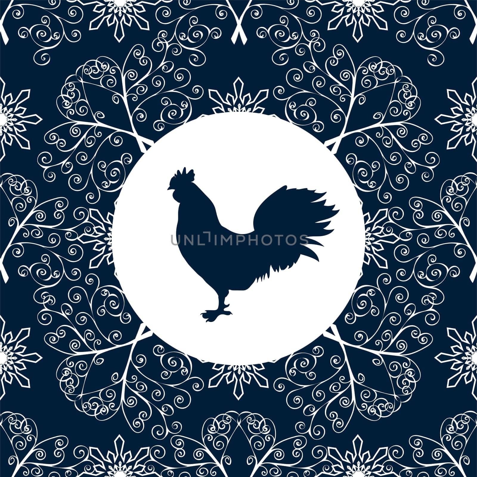 Cock silhouette bird pattern New year Symbol 2017. Vector illustration.
