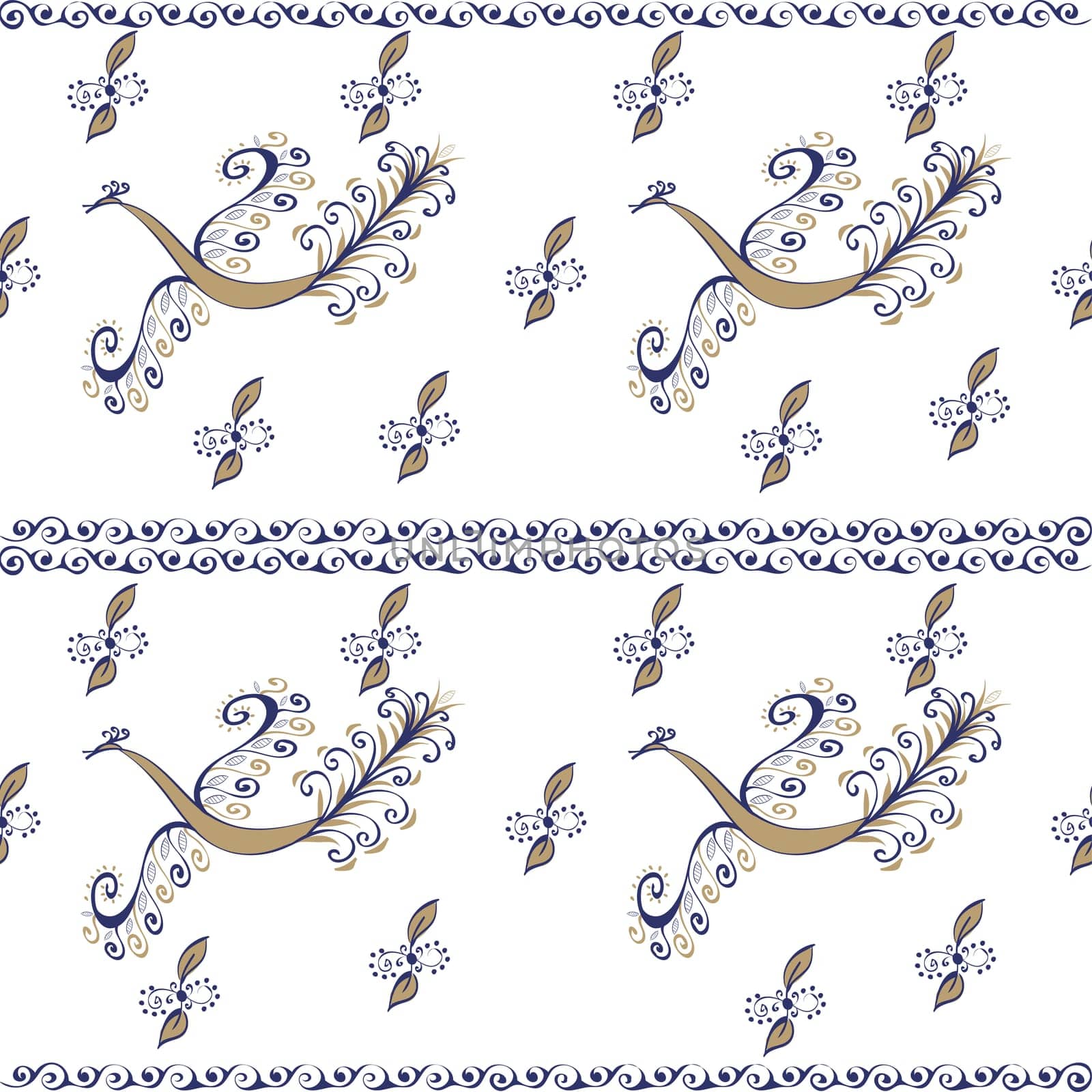 Vintage fairy bird. Ethnic seamless ornament vector background.