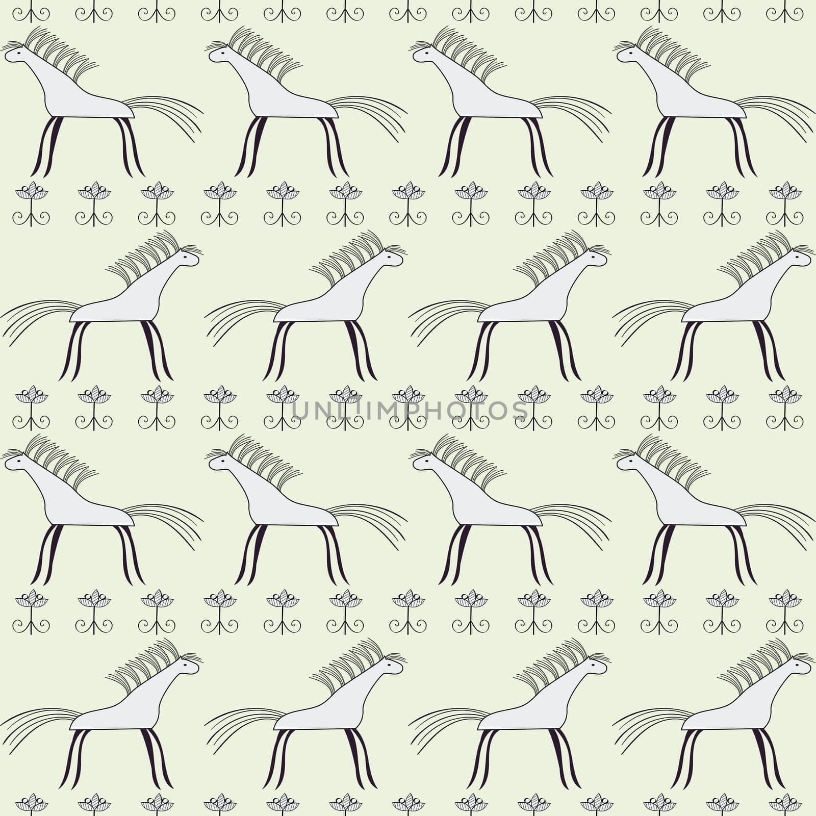 Horse seamless pattern. Vector ethnic style ornamental background