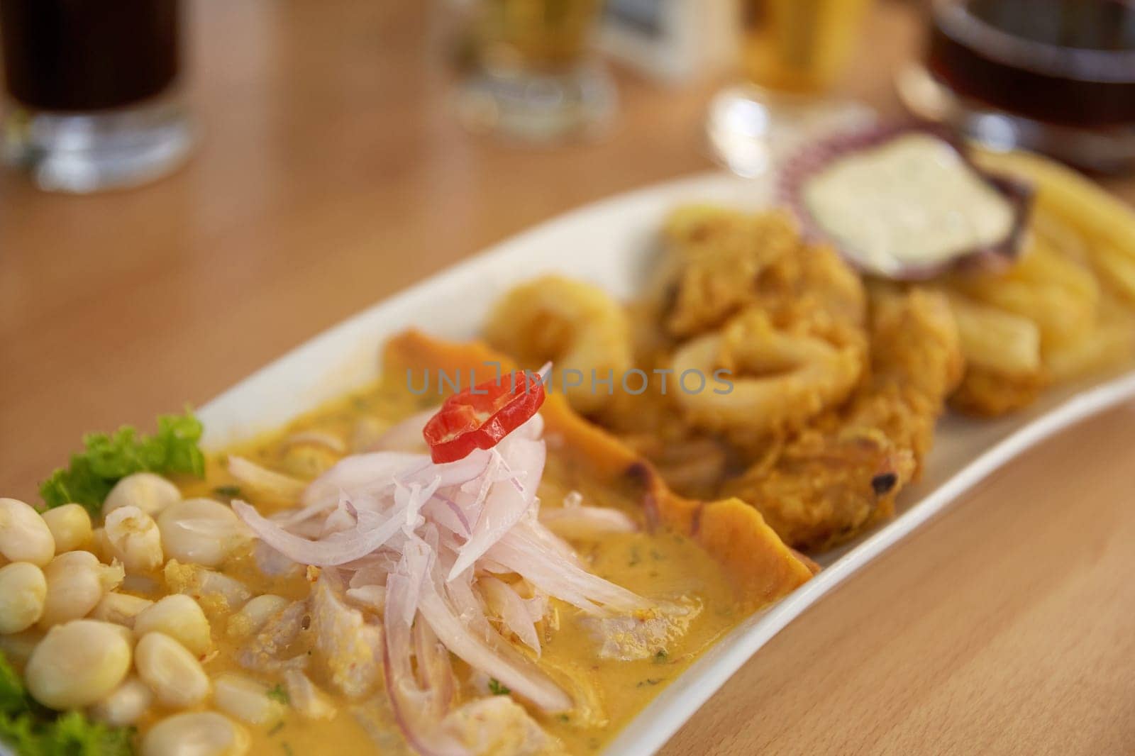Typical and Traditional Peruvian Dish Seafood Ceviche.