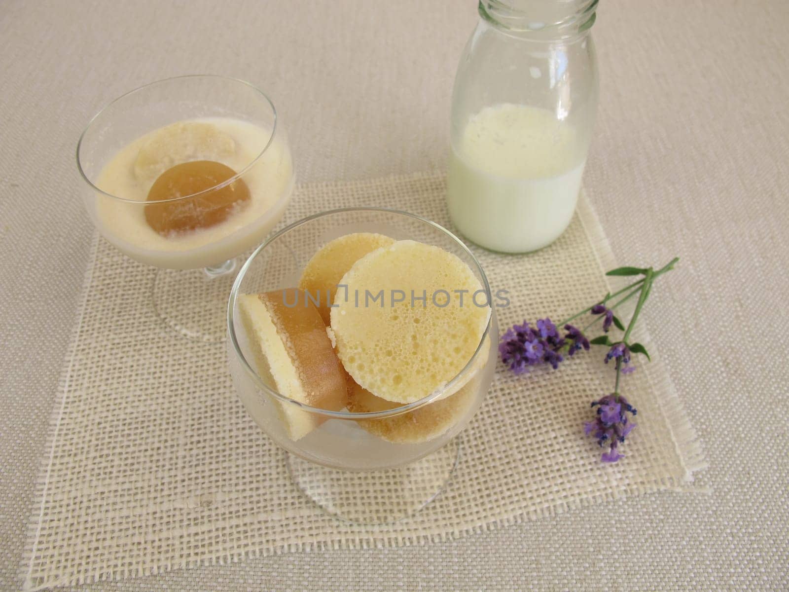 Cold milk with coffee coconut ice cubes