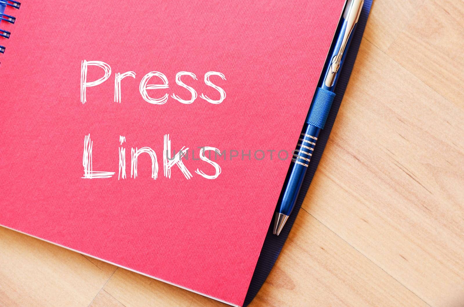 Press links text concept write on notebook