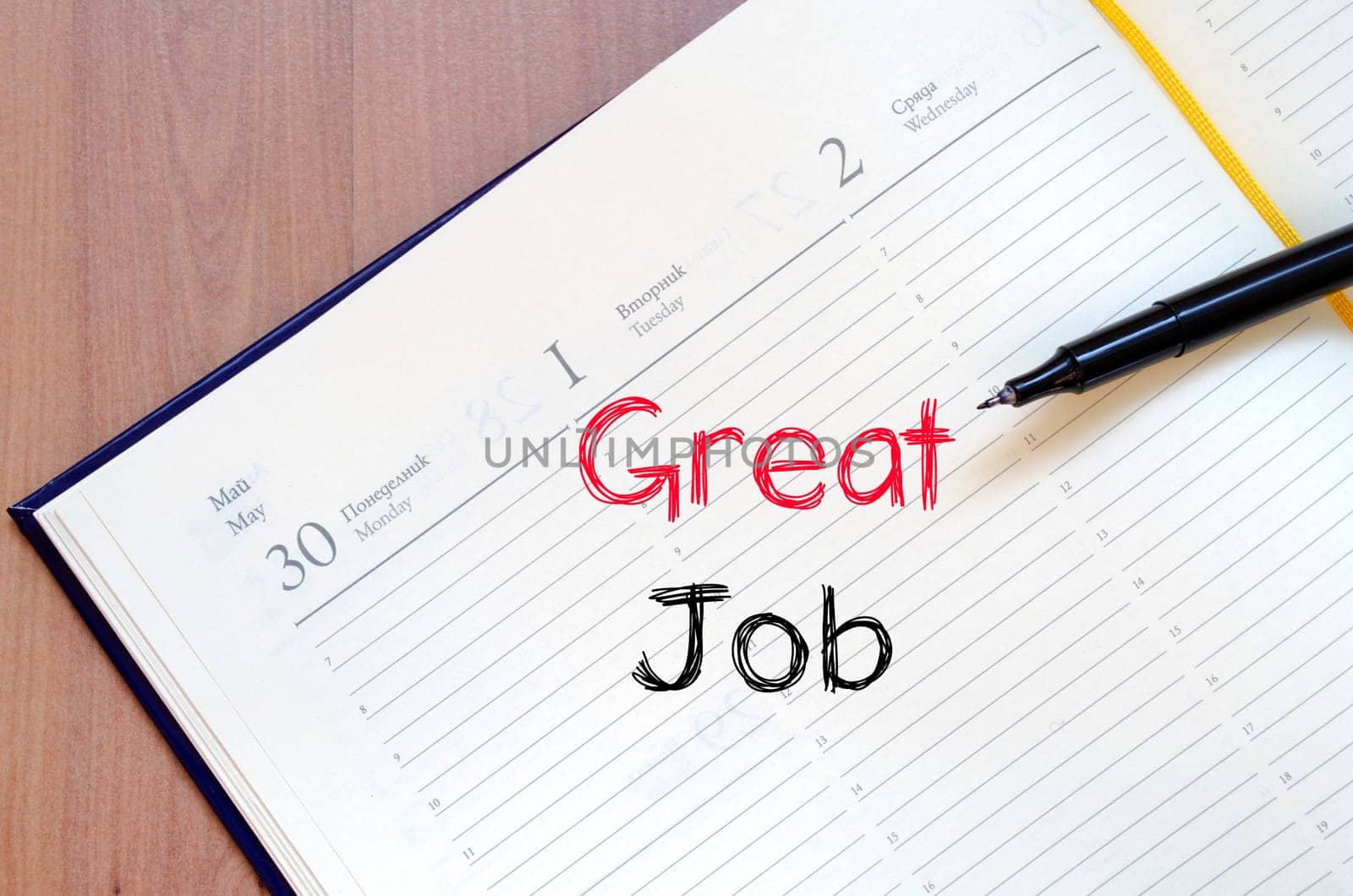 Great job text concept write on notebook