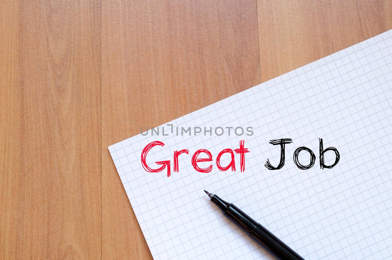 Great job text concept write on notebook