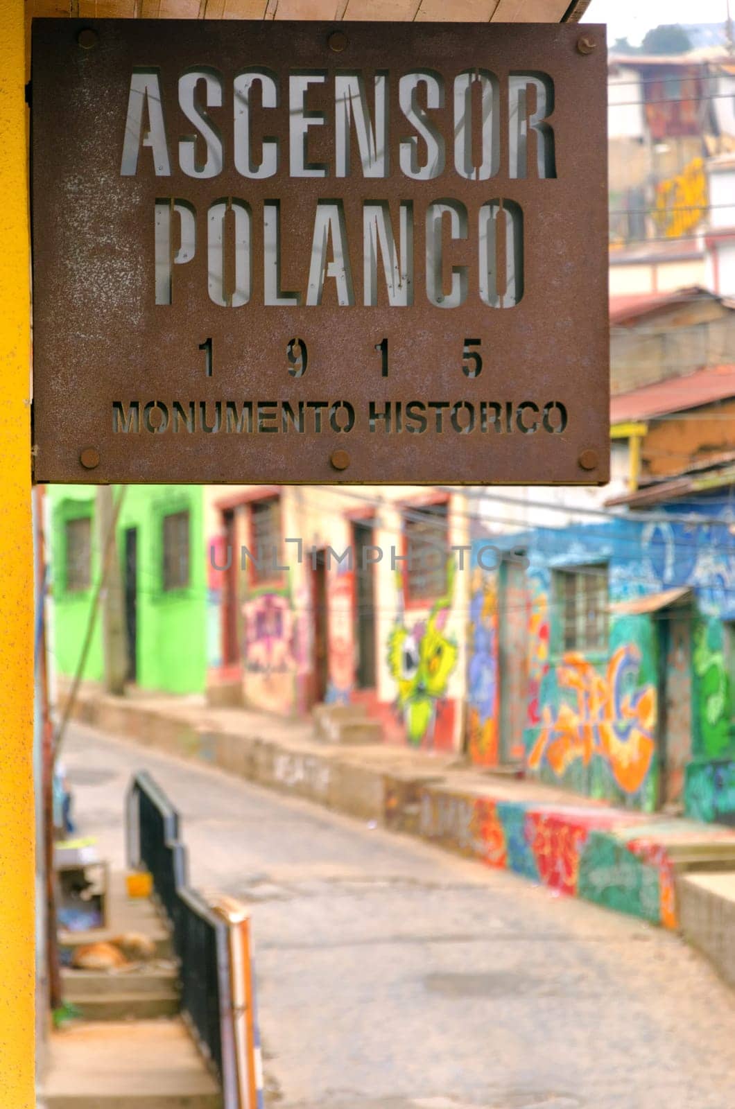 VALPARAISO, CHILE - MAY 28: Sign at the entrance to Ascensor Polanco in Valparaiso, Chile on May 28, 2014