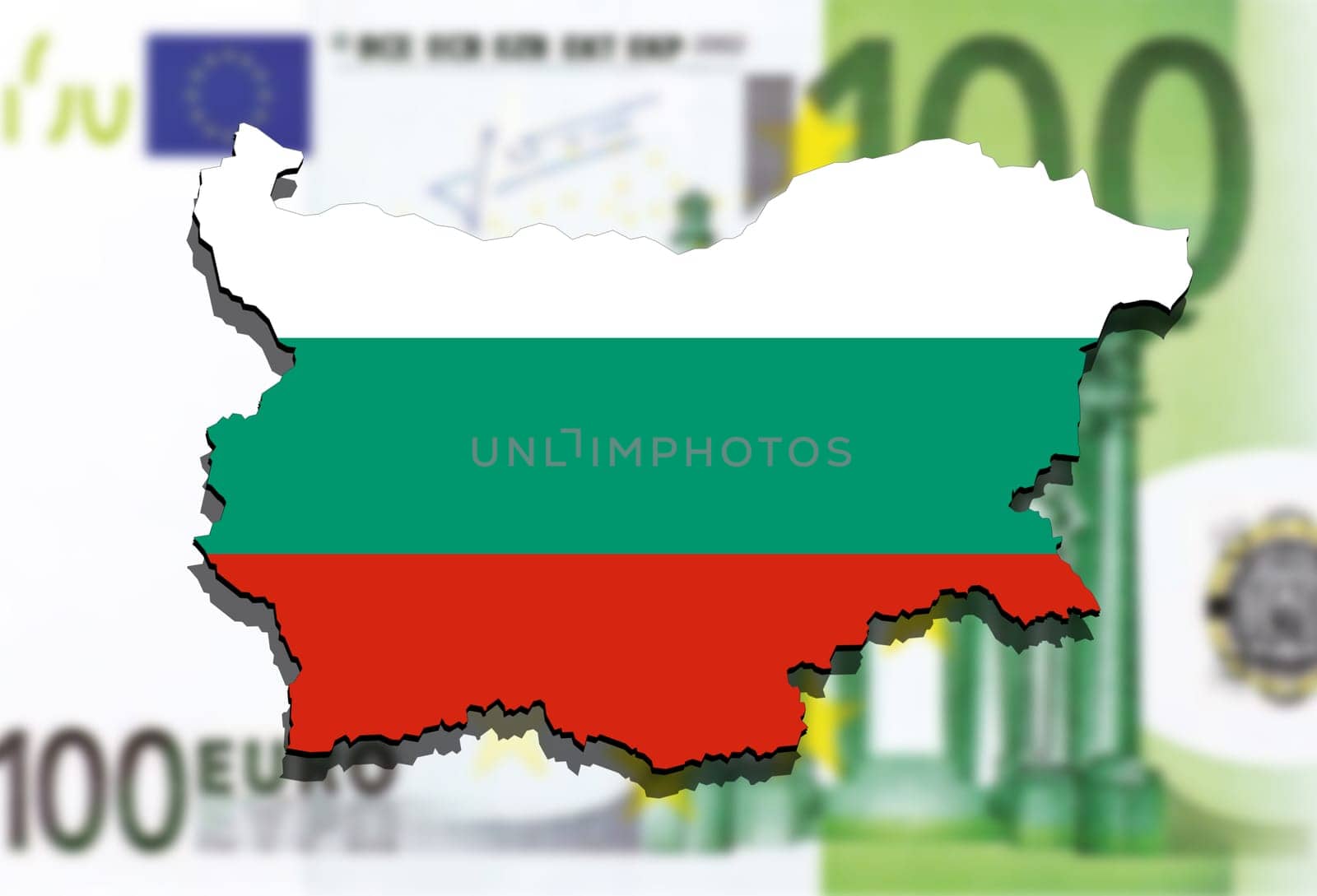 close up on bulgaria map on euro money background