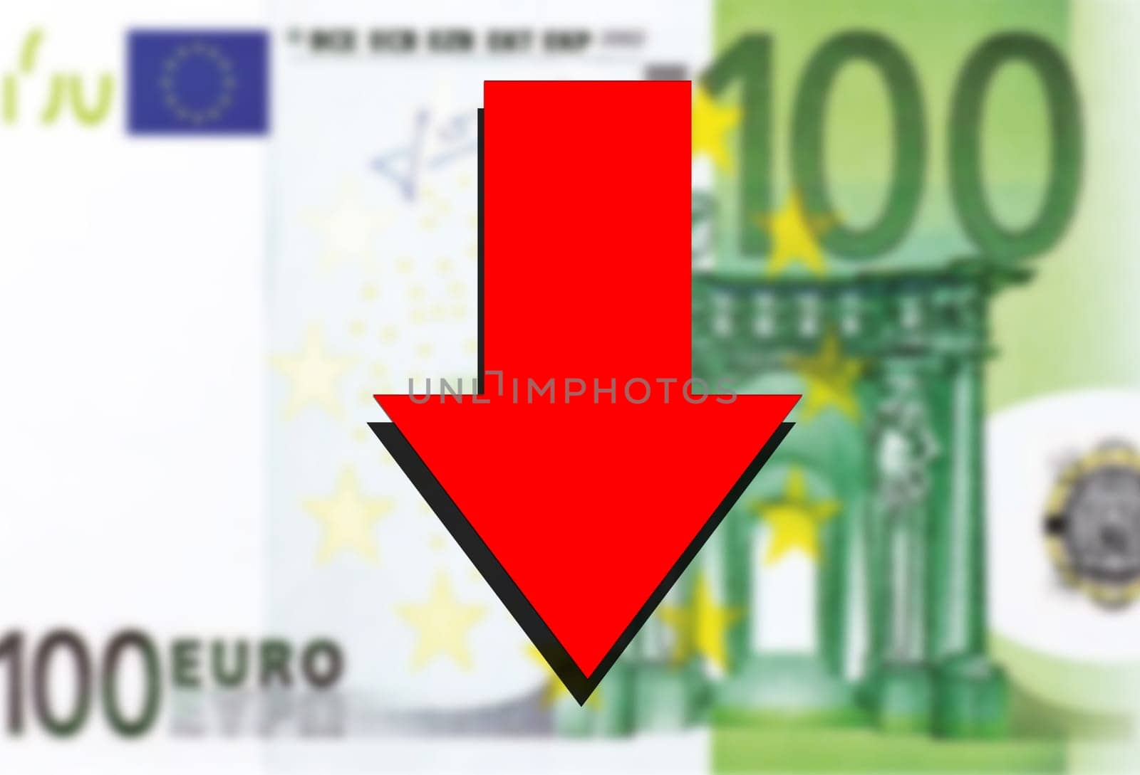  euro money background and red arrow down