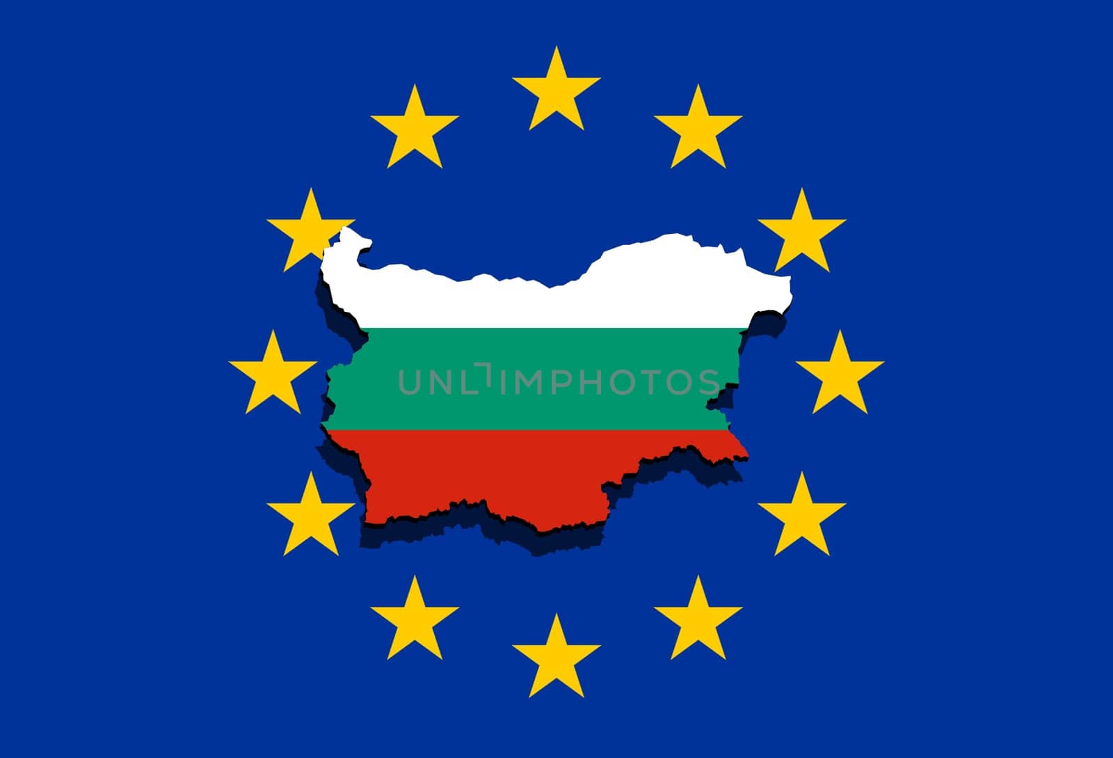 close up on bulgaria map on euro union background