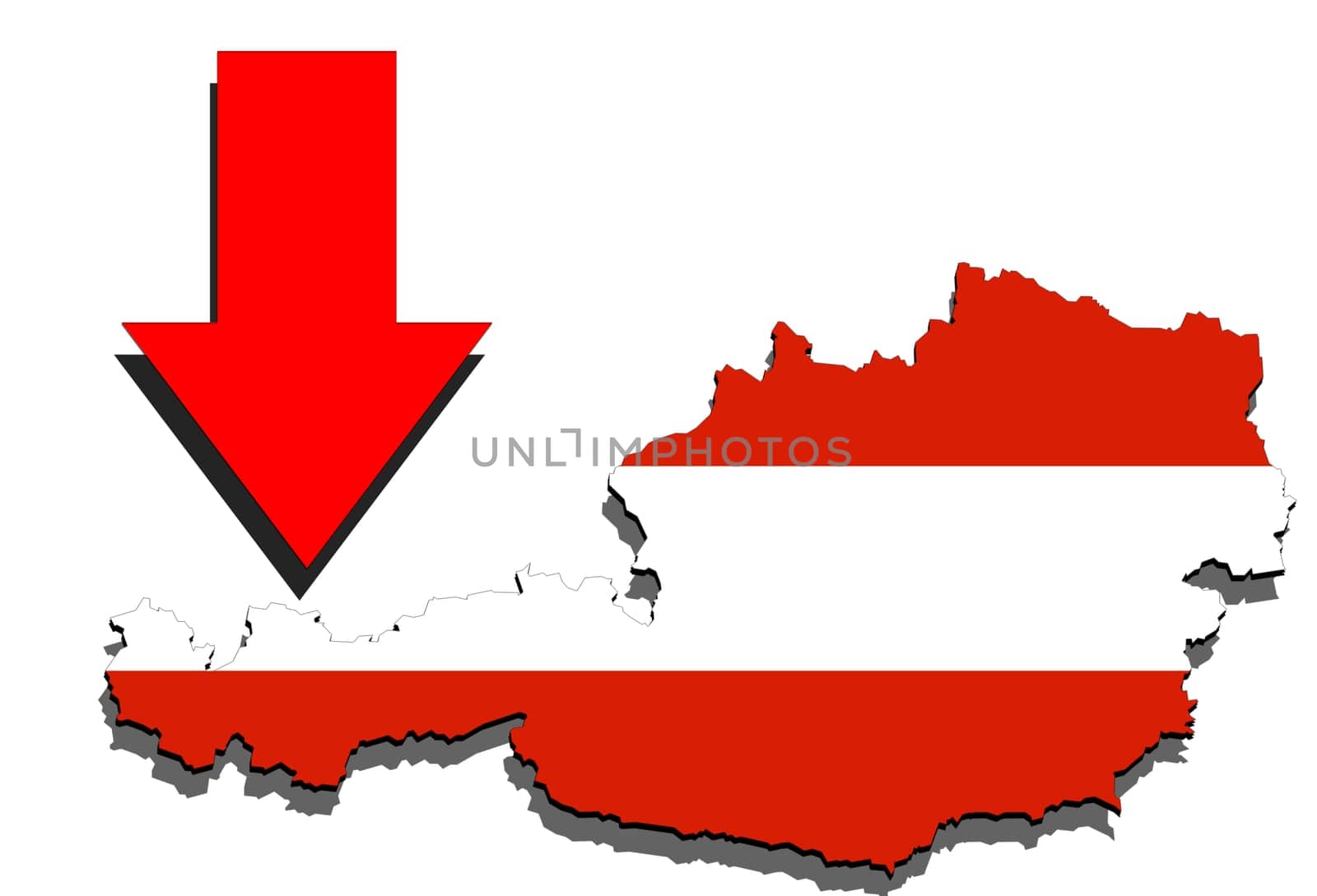 austria map on white background and red arrow down