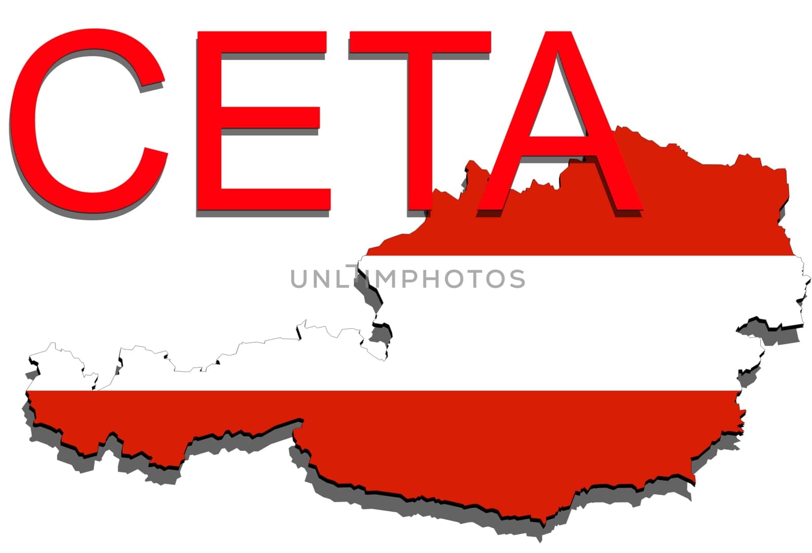 ceta - comprehensive economic and trade agreement on white background,austria map