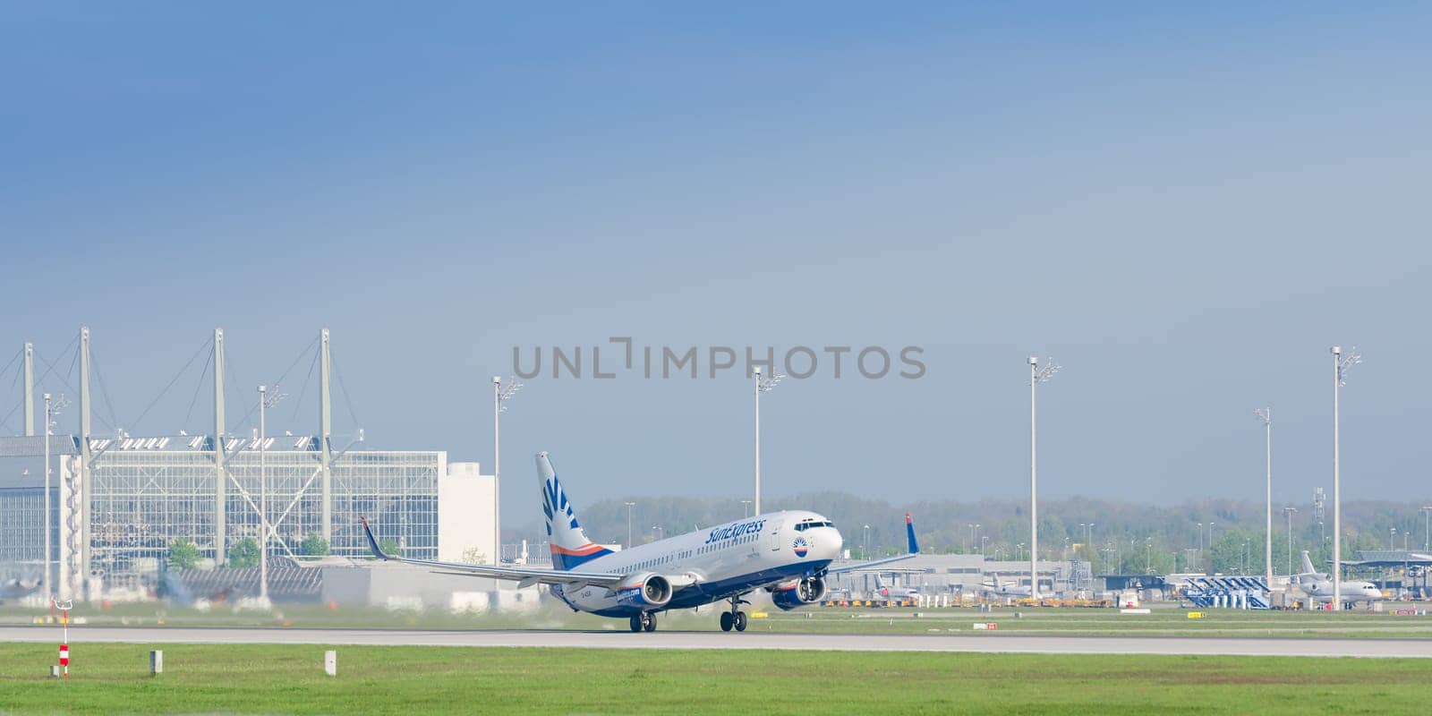 Munich, Germany - May 6, 2016: Plane Boeing 737-800 of SunExpress - German leisure airlines take off from Munich international airport.