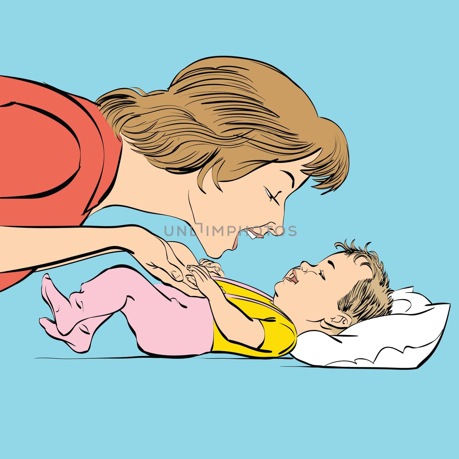 mother and newborn baby love. Color sketch vector illustration. childhood and motherhood. Mothers day and international womens day