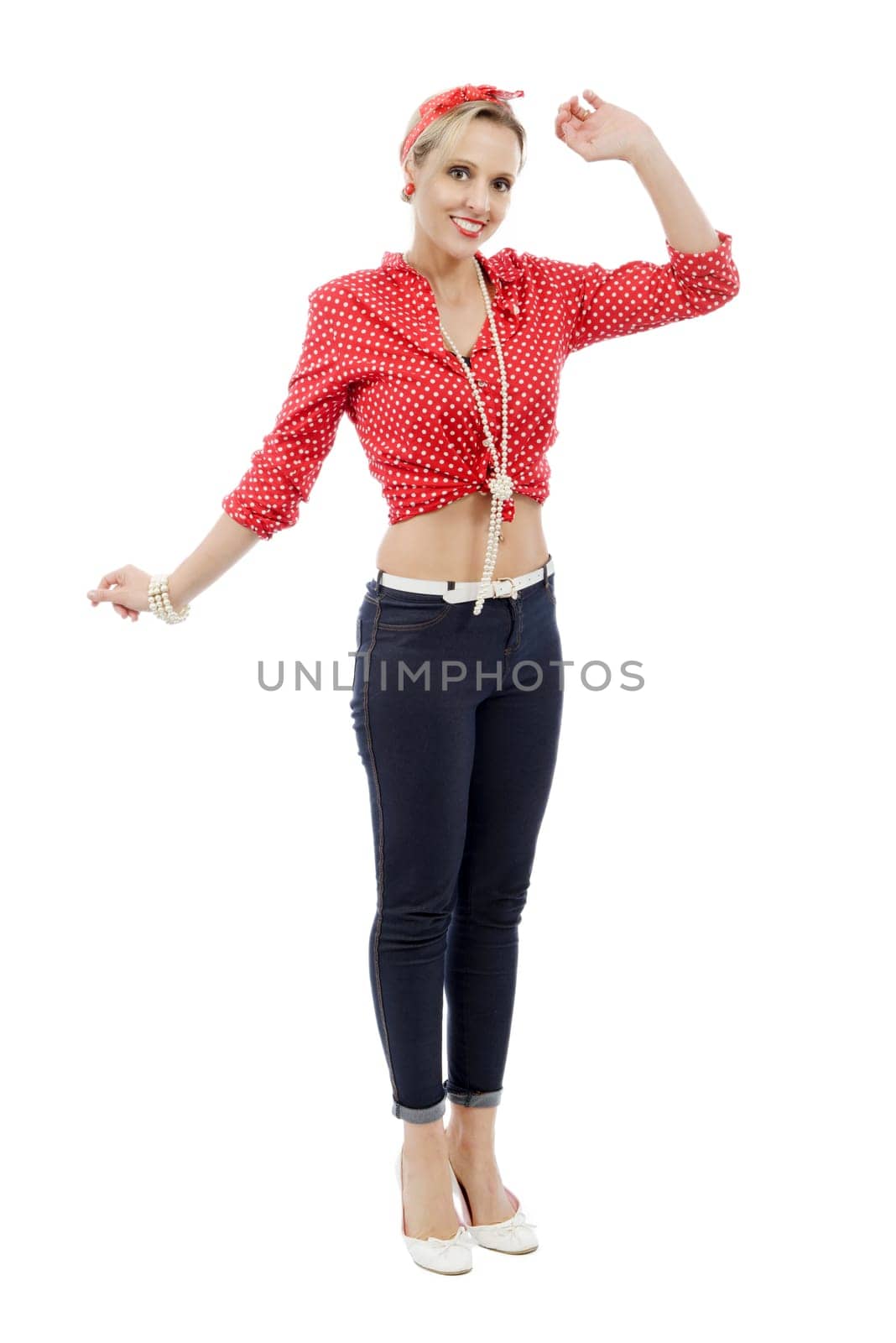 beautiful blond girl in retro style isolated on white background