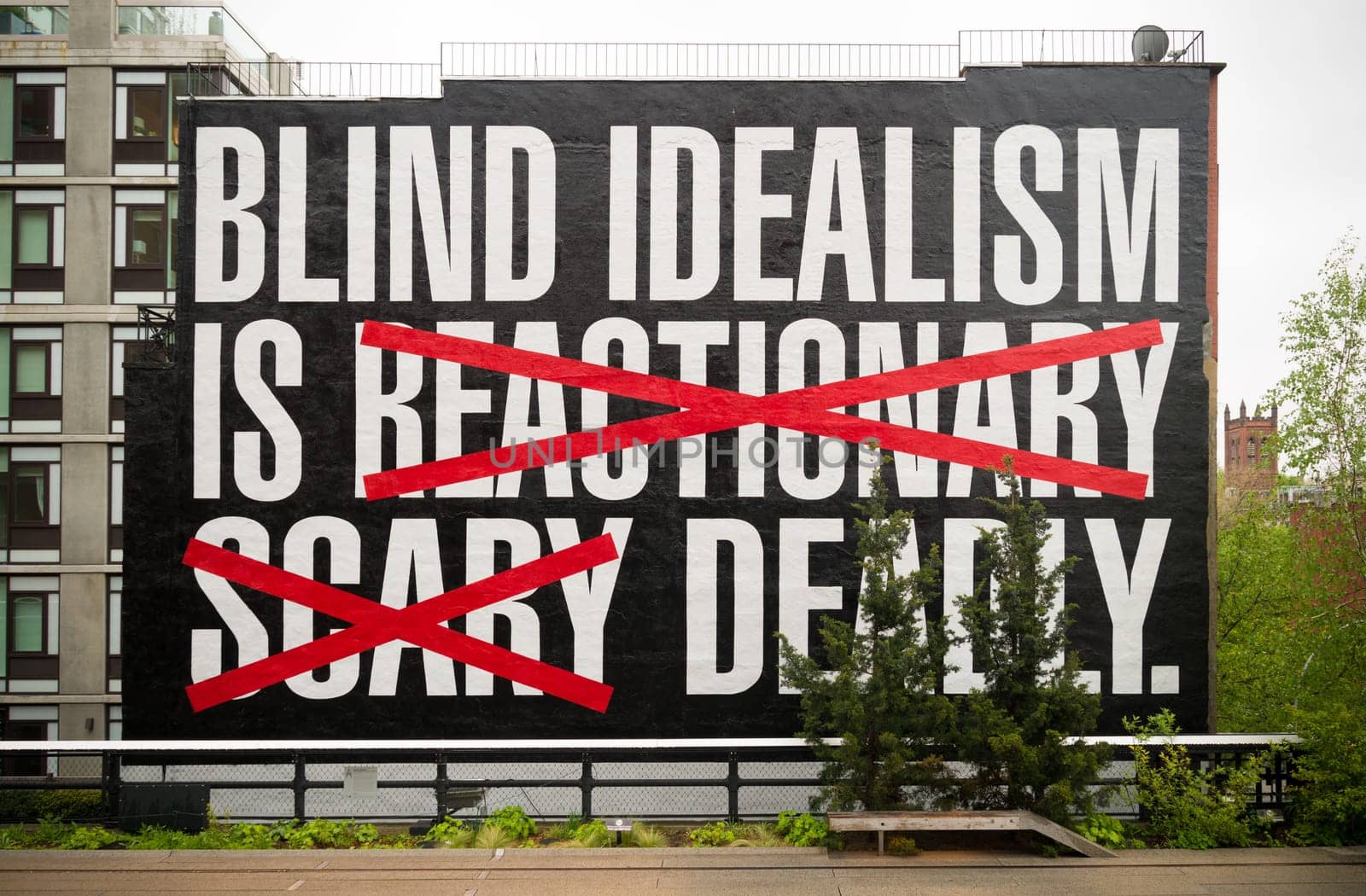 NEW YORK CITY - MAY 1, 2016: catchy saying at the High Line Park in the eastern part of Manhattan