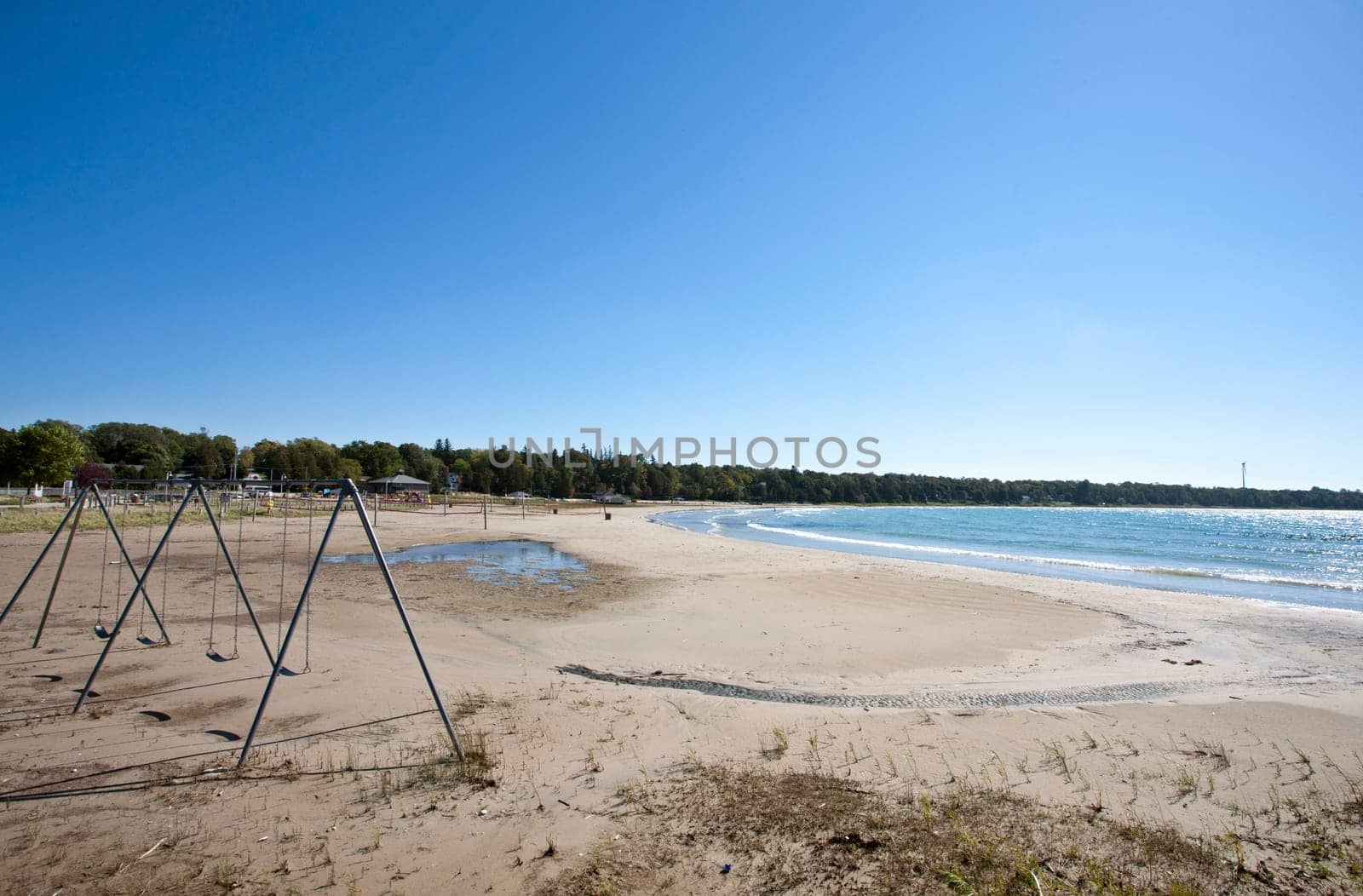 Abandoned Playground on beach Lake Huron autumn